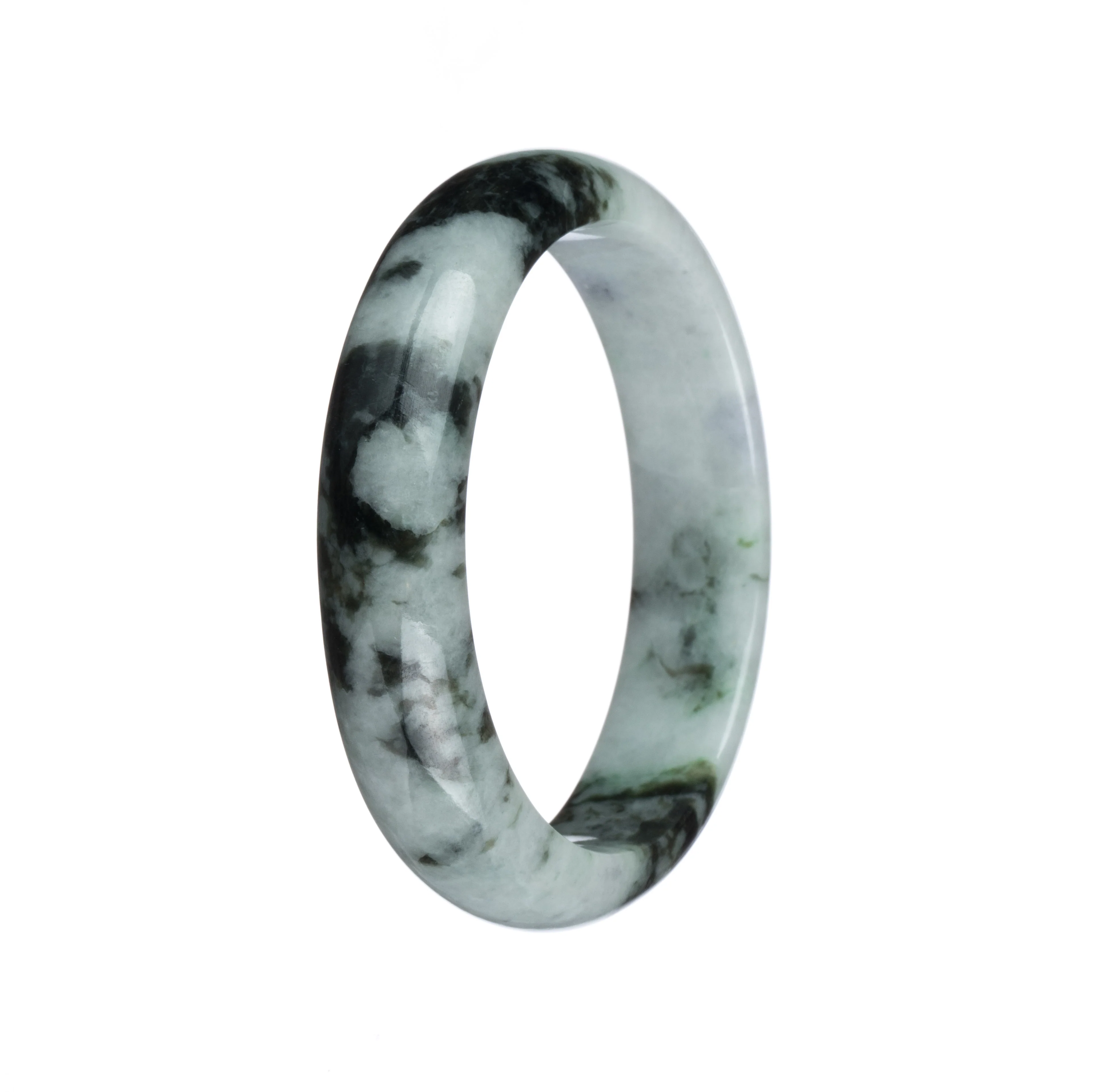 Real Grade A Pale Green with Green Pattern Traditional Jade Bracelet - 54mm Half Moon