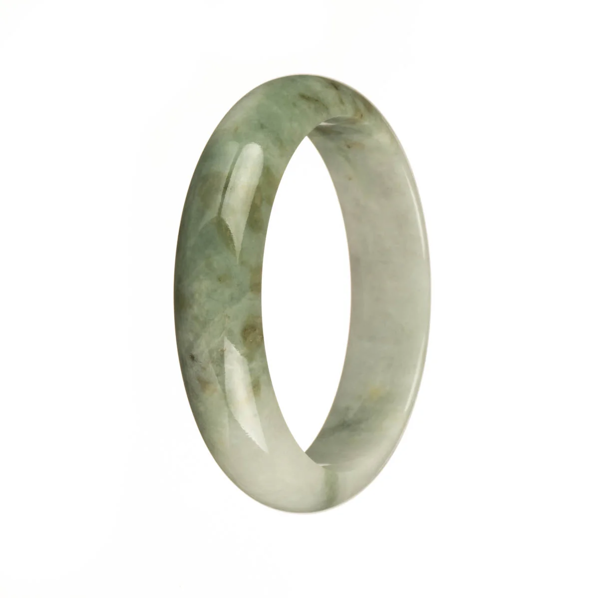 Authentic Type A White with Green Pattern Burma Jade Bangle Bracelet - 56mm Half Moon