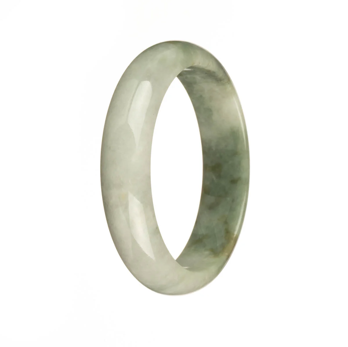 Authentic Type A White with Green Pattern Burma Jade Bangle Bracelet - 56mm Half Moon - Image 2