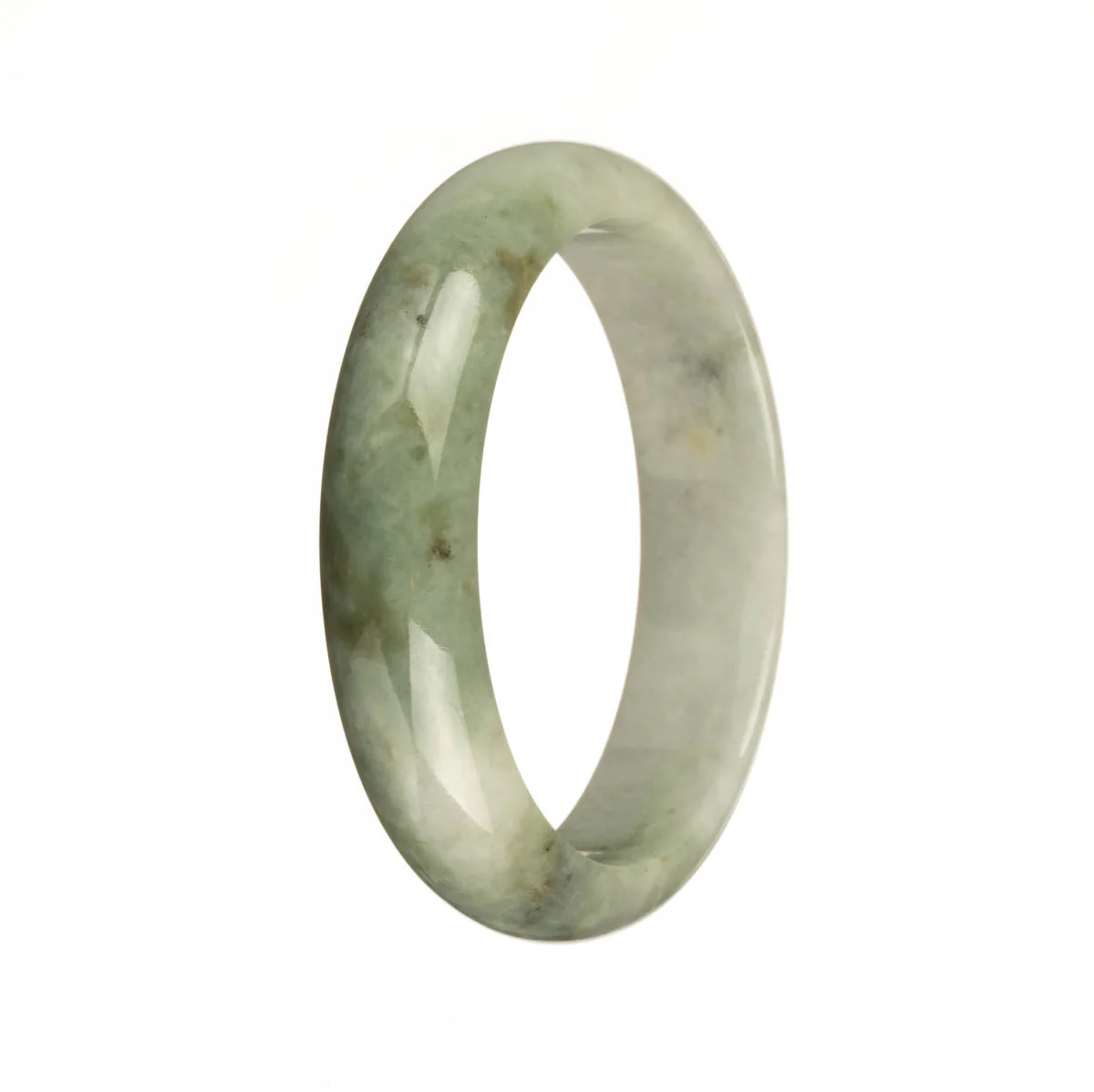 Authentic Type A White with Green Pattern Burma Jade Bangle Bracelet - 56mm Half Moon - Image 3