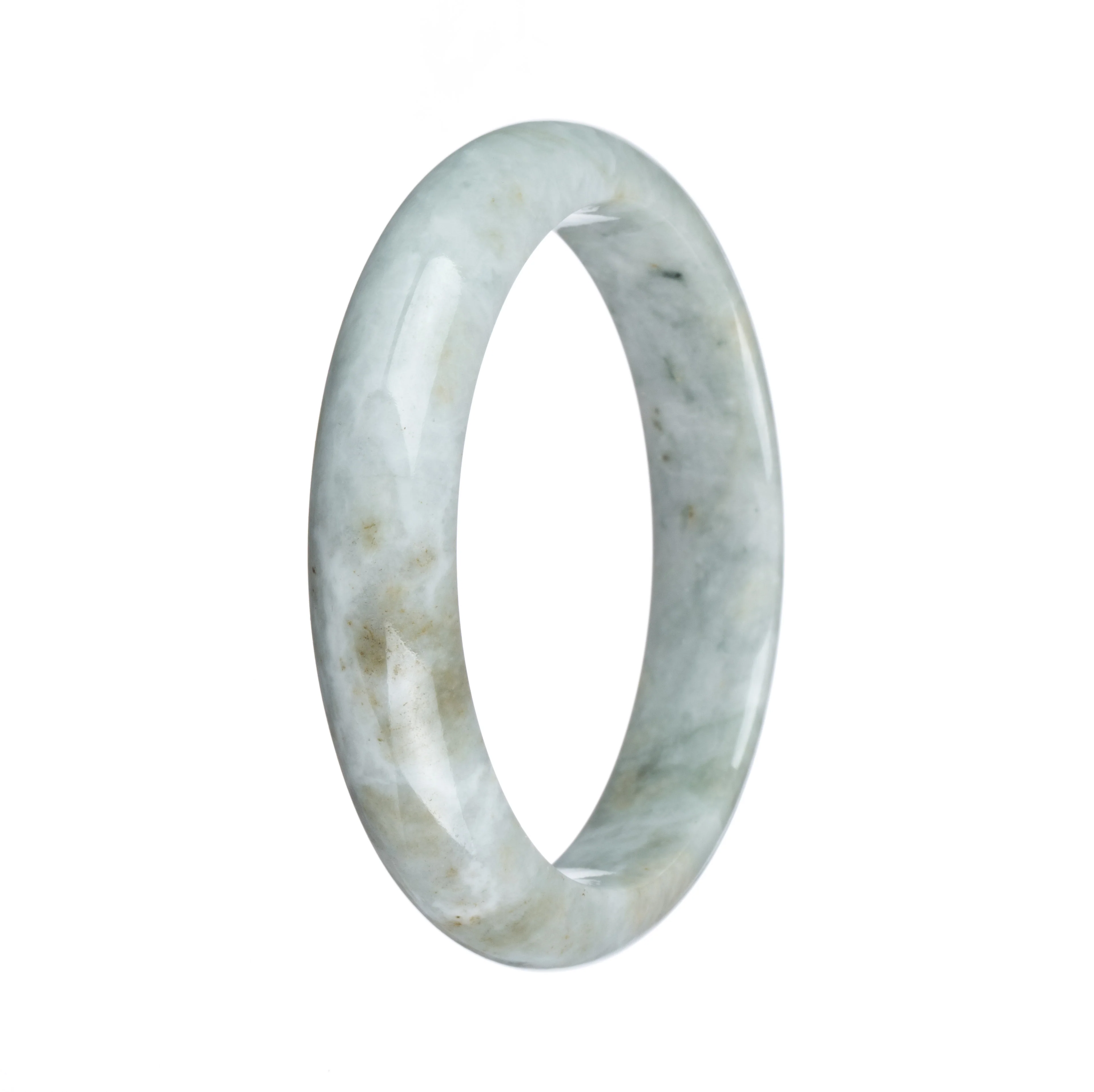 Real Untreated Grey with Dark Grey Pattern Burma Jade Bangle - 59mm Half Moon - Image 3