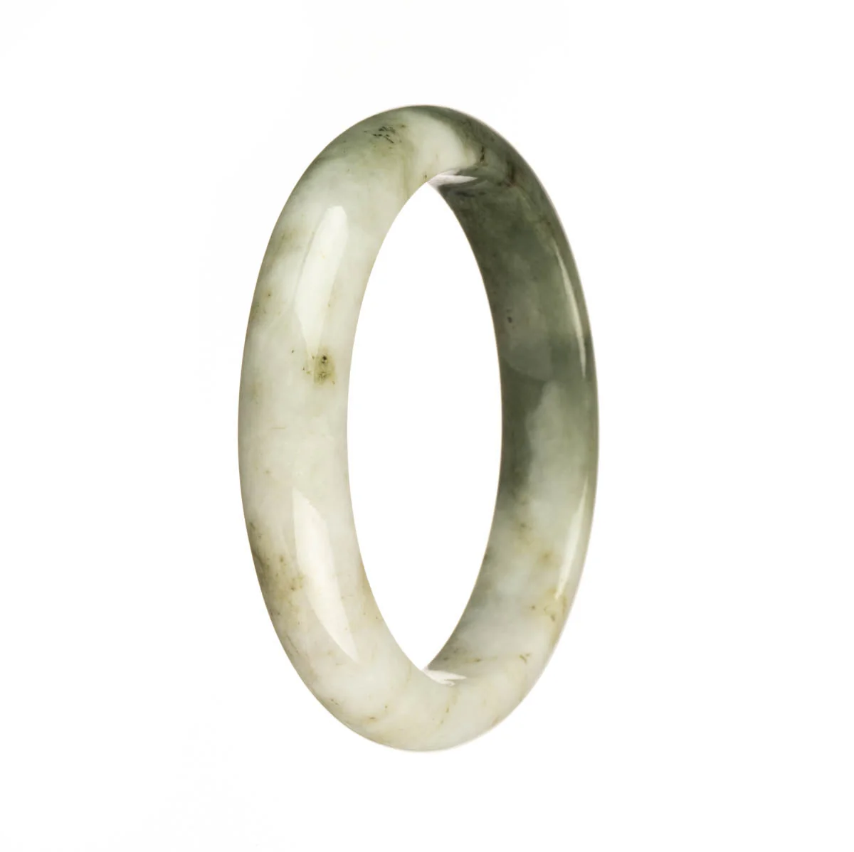 Authentic Grade A White and Green Traditional Jade Bracelet - 57mm Half Moon - Image 2