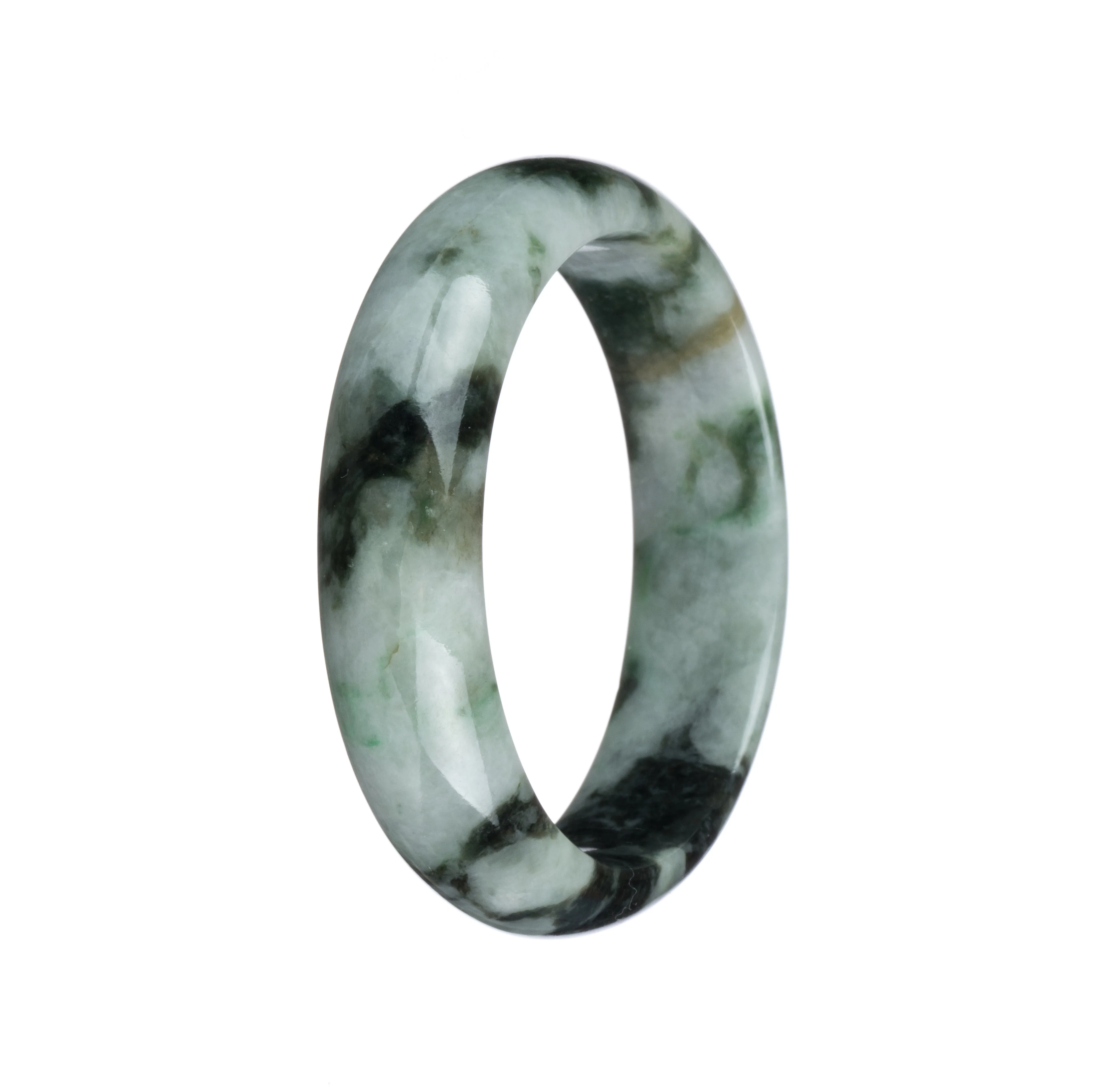 Certified Natural Green Pattern Jade Bracelet - 54mm Half Moon - Image 2