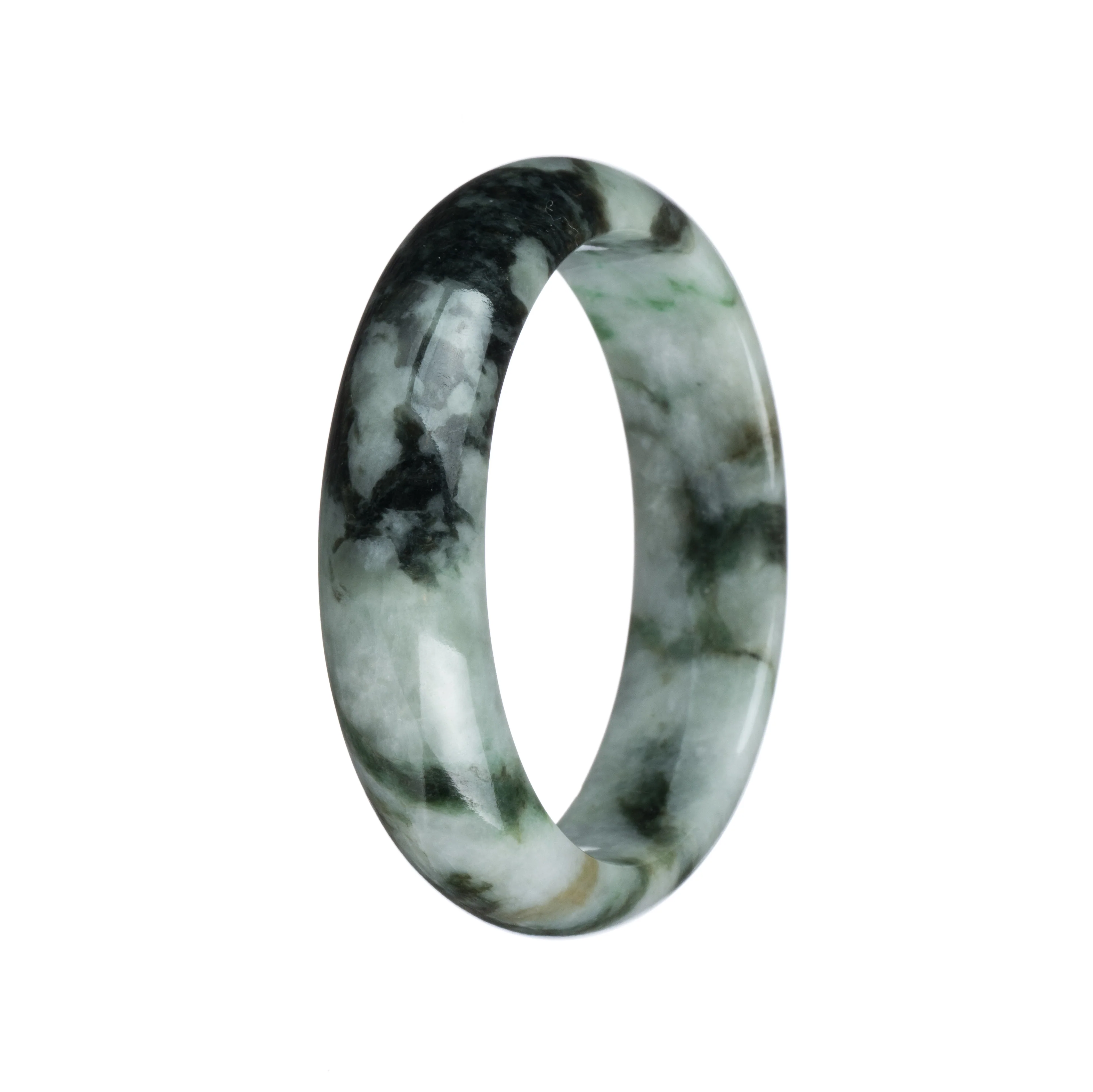 Certified Natural Green Pattern Jade Bracelet - 54mm Half Moon - Image 3