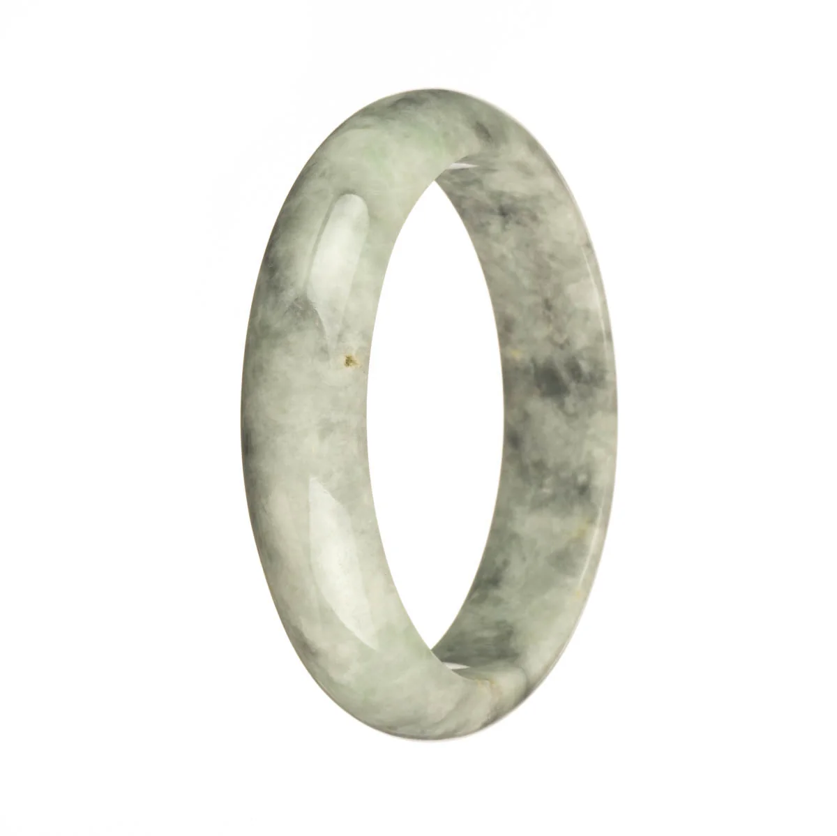 Genuine Grade A White with Grey Pattern Jade Bangle - 59mm Half Moon