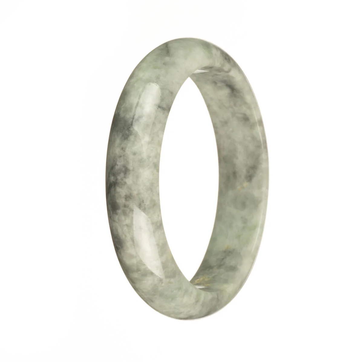 Genuine Grade A White with Grey Pattern Jade Bangle - 59mm Half Moon - Image 2