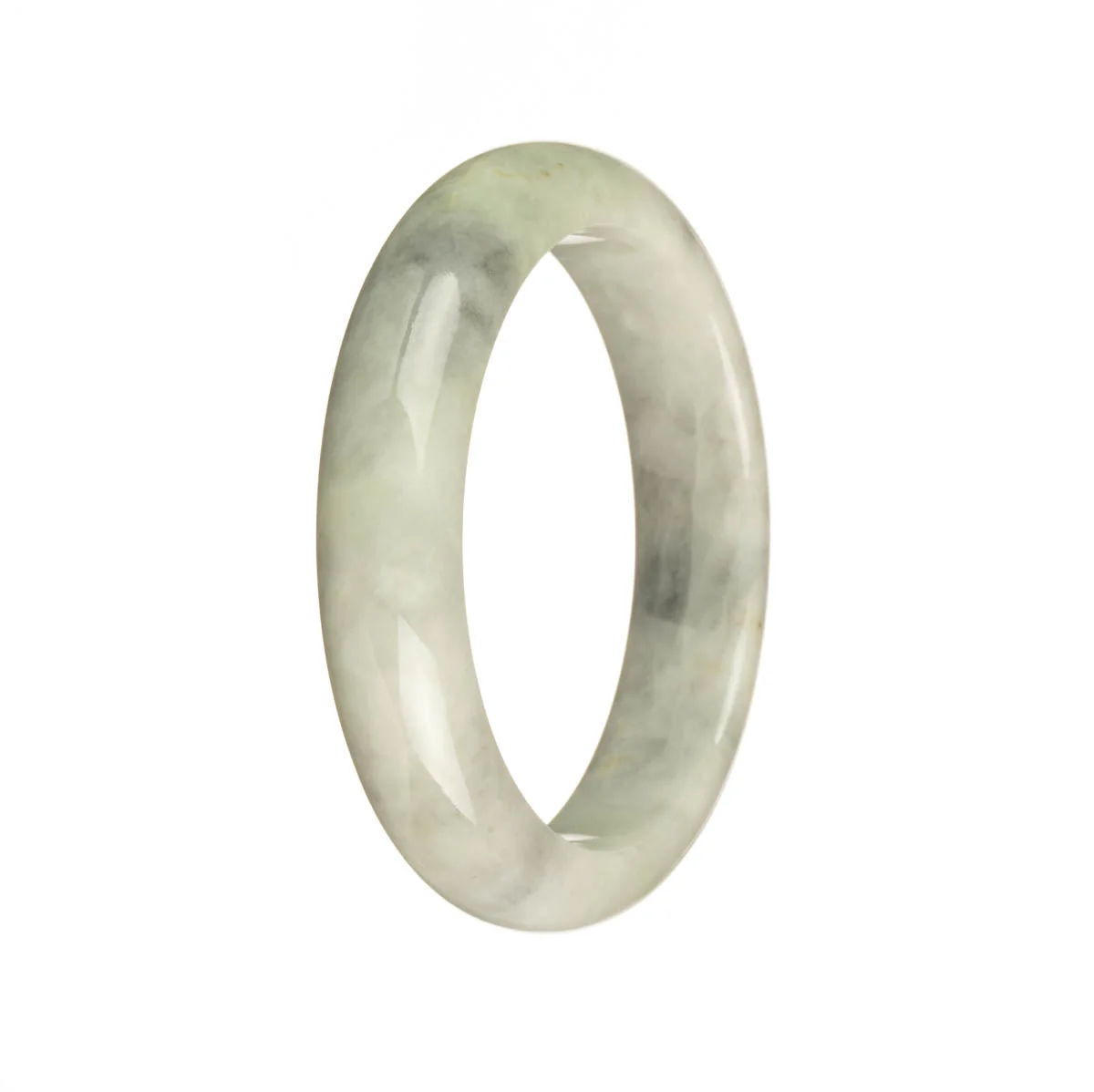 Genuine Grade A Grey Pattern Burmese Jade Bangle Bracelet - 54mm Half Moon
