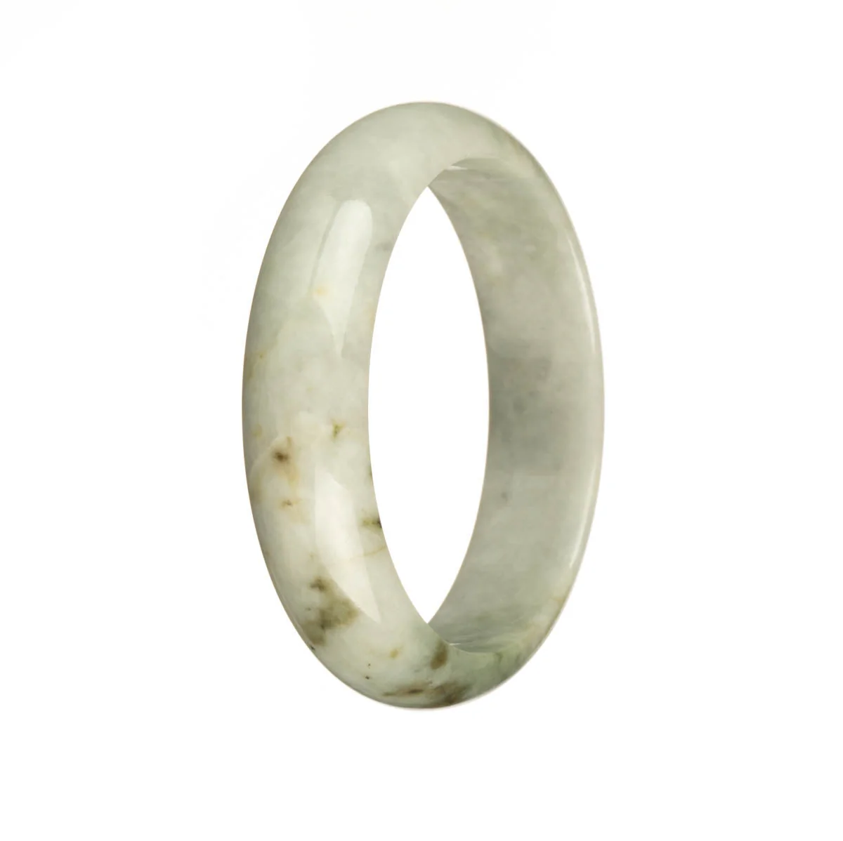 Authentic Grade A White, Pale Green with Brown Spots Burmese Jade Bracelet - 56mm Half Moon - Image 3