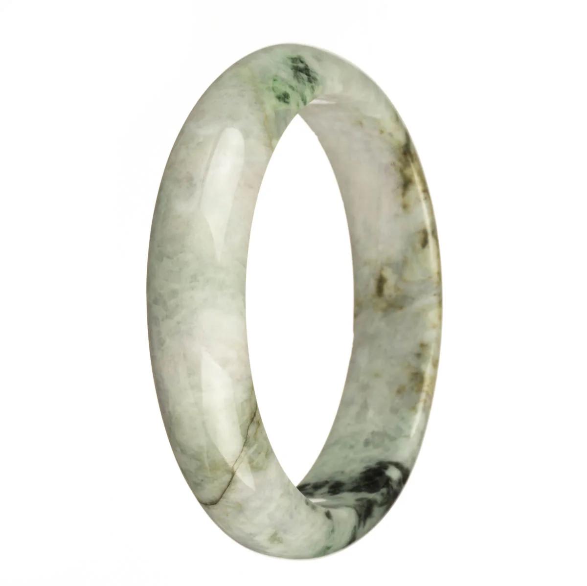 Genuine Grade A Pale Green with Dark Green Pattern and Brown Spots Burmese Jade Bangle - 67mm Half Moon - Image 3