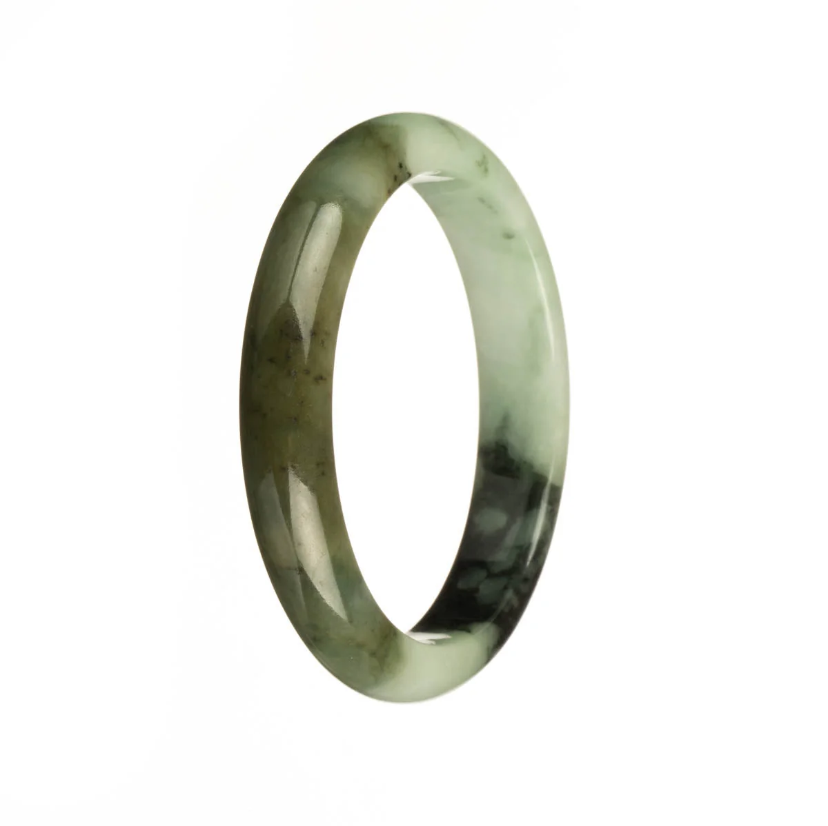 Genuine Type A Green with Dark Green and Brown Patterns Burmese Jade Bracelet - 54mm Half Moon - Image 3