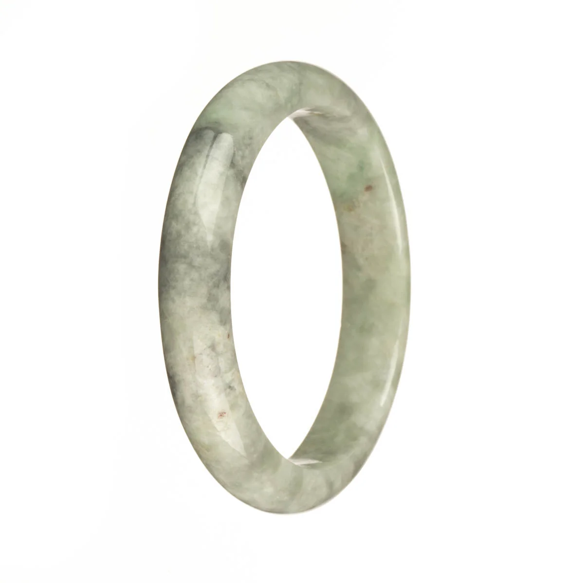Genuine Untreated Pale Green with Grey Pattern Jadeite Jade Bangle Bracelet - 59mm Half Moon - Image 3