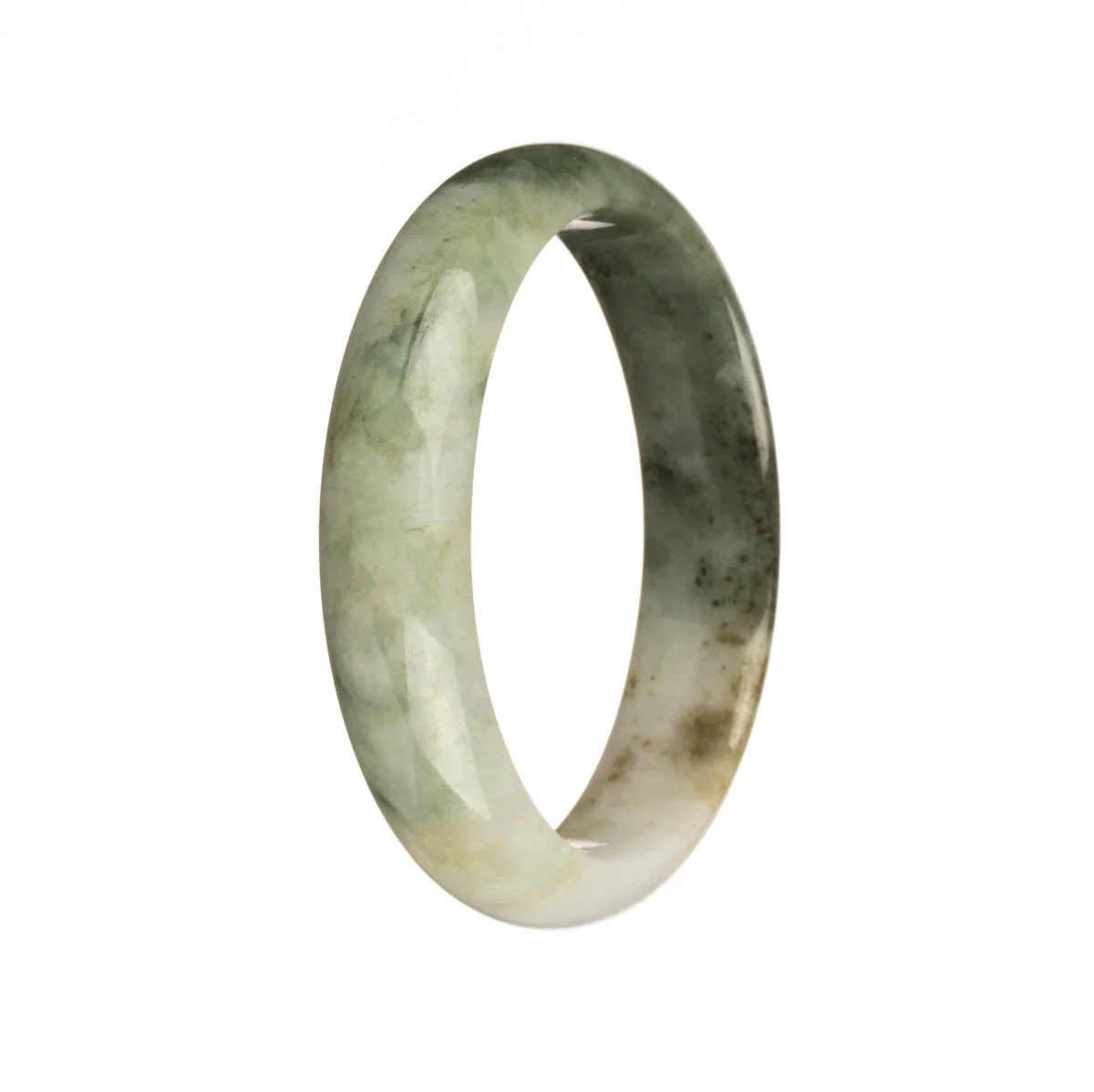 Genuine Untreated White, Dark Green, Brown and Green Spots Jadeite Jade Bracelet - 56mm Half Moon - Image 2