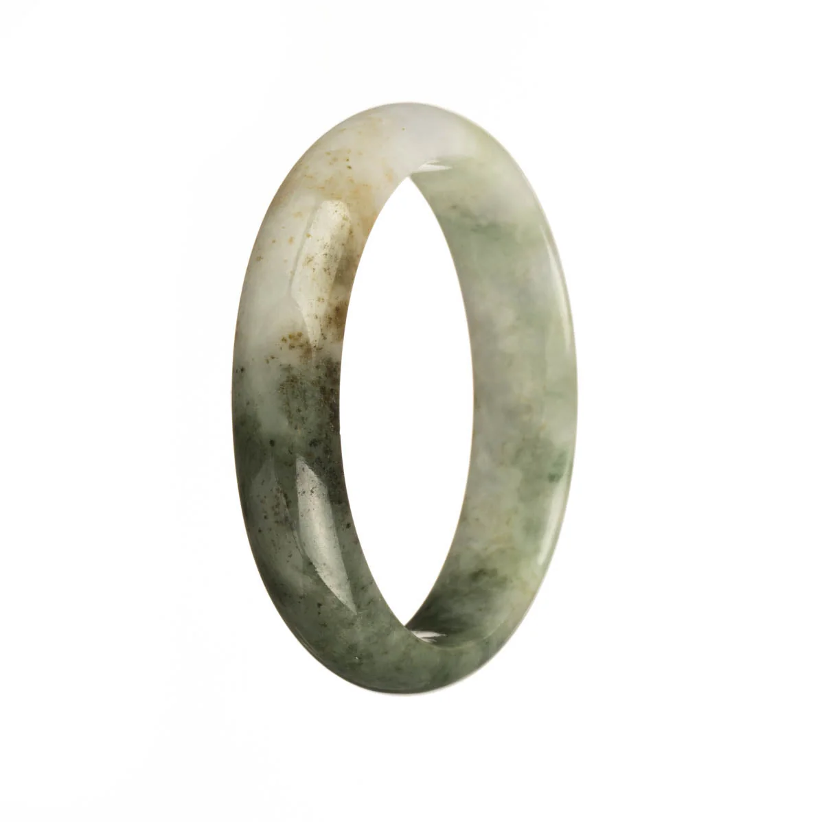 Genuine Untreated White, Dark Green, Brown and Green Spots Jadeite Jade Bracelet - 56mm Half Moon - Image 3