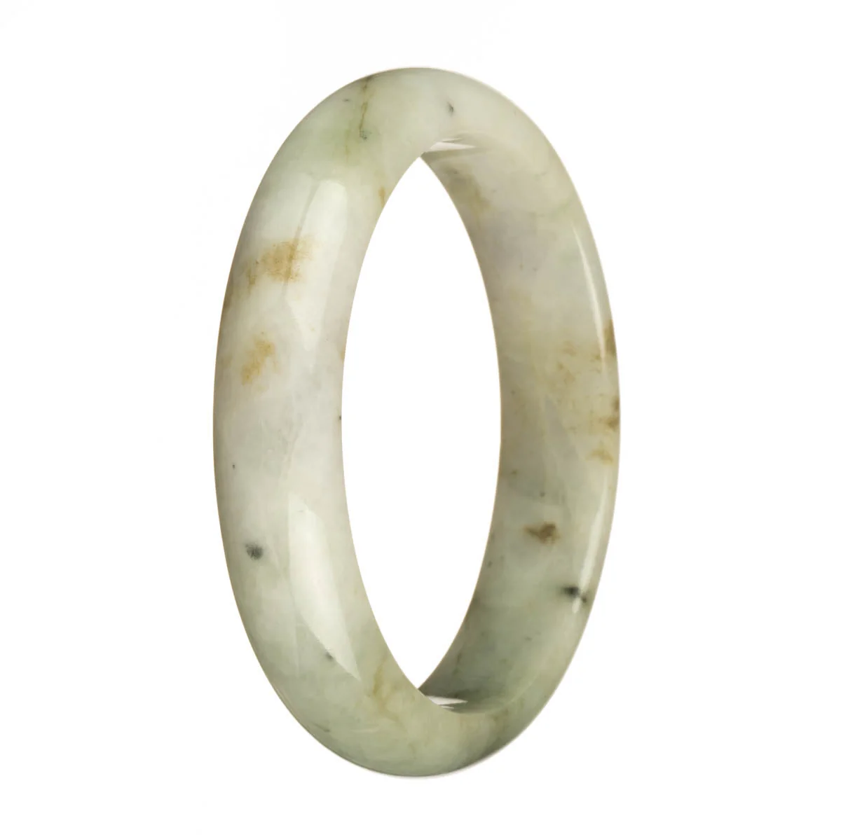 Genuine Grade A Green and White with Brown Spots Traditional Jade Bangle Bracelet - 65mm Half Moon - Image 3