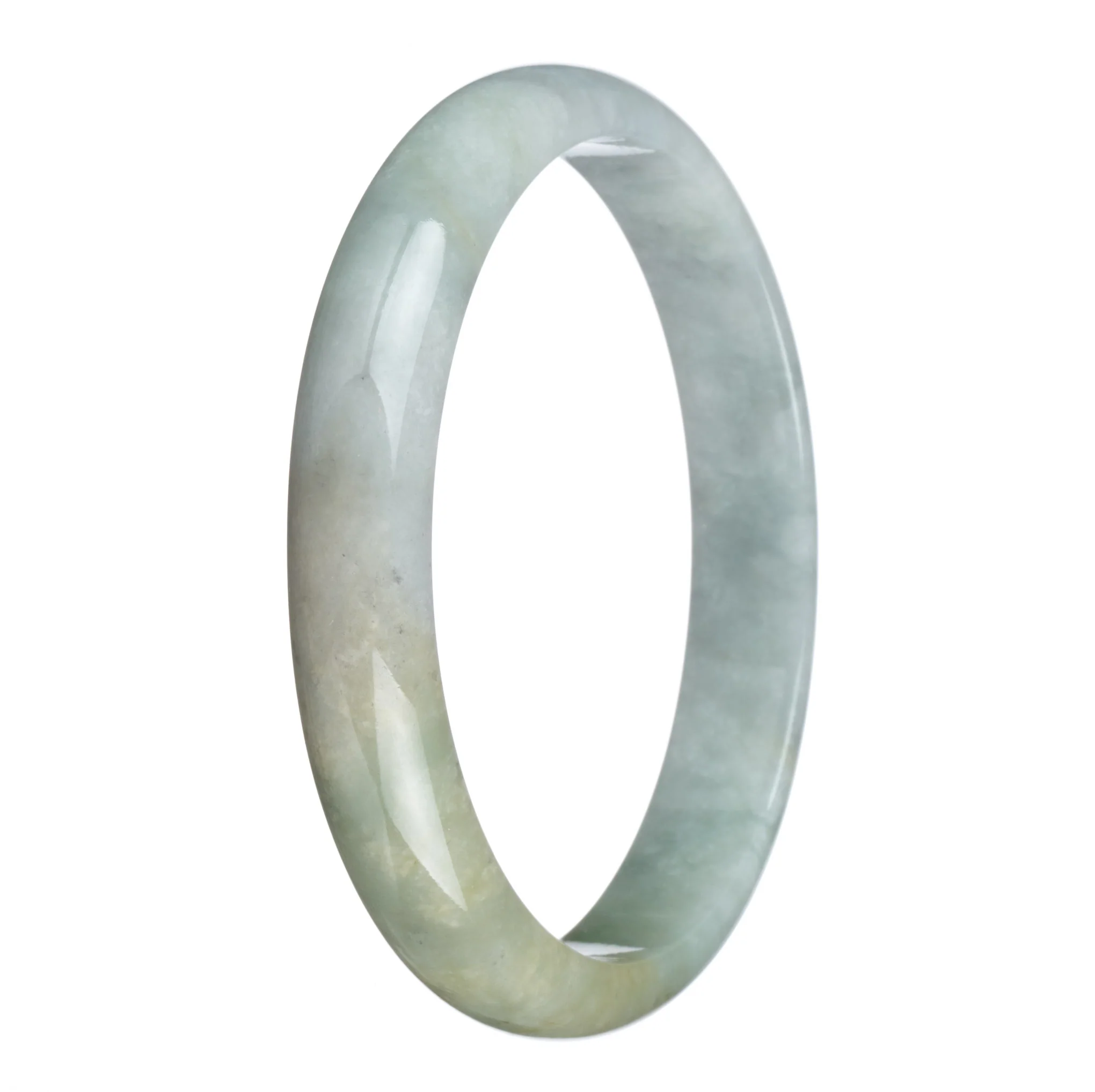 Genuine Natural Green with Yellow and Grey Patches Burmese Jade Bangle Bracelet - 77mm Half Moon - Image 3