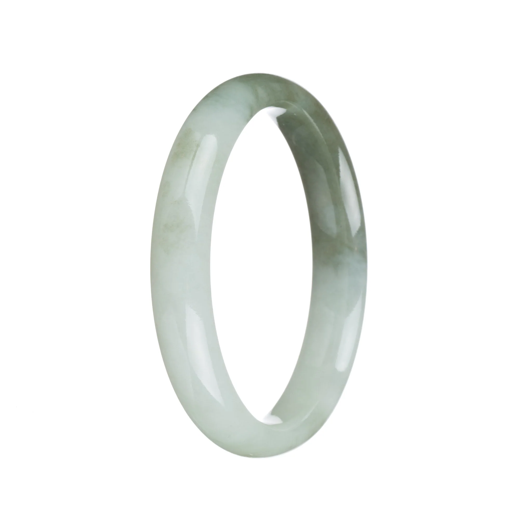 Genuine Type A Pale Green and Olive Green Jadeite Bangle - 56mm Half Moon - Image 2