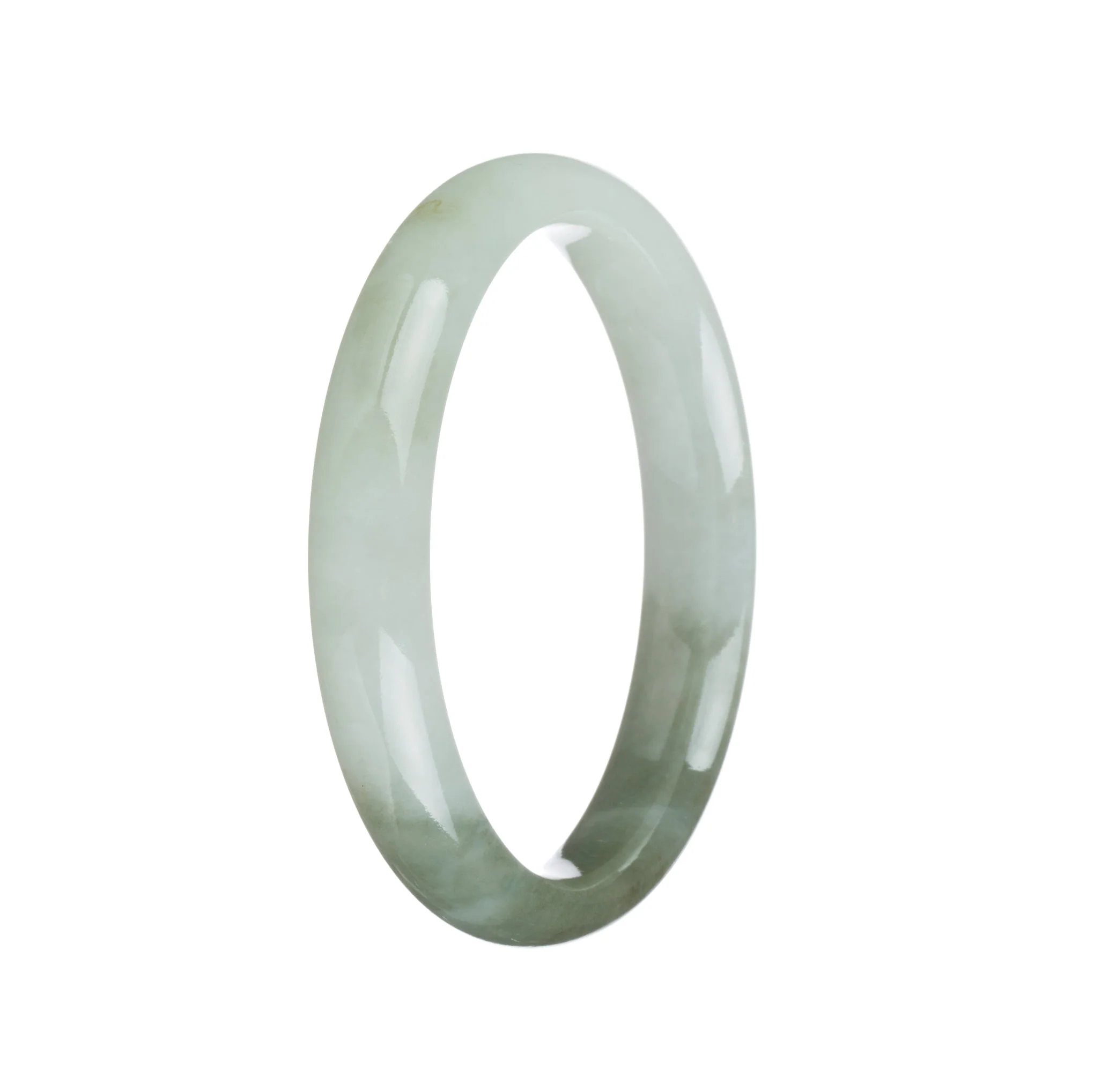 Genuine Type A Pale Green and Olive Green Jadeite Bangle - 56mm Half Moon - Image 3