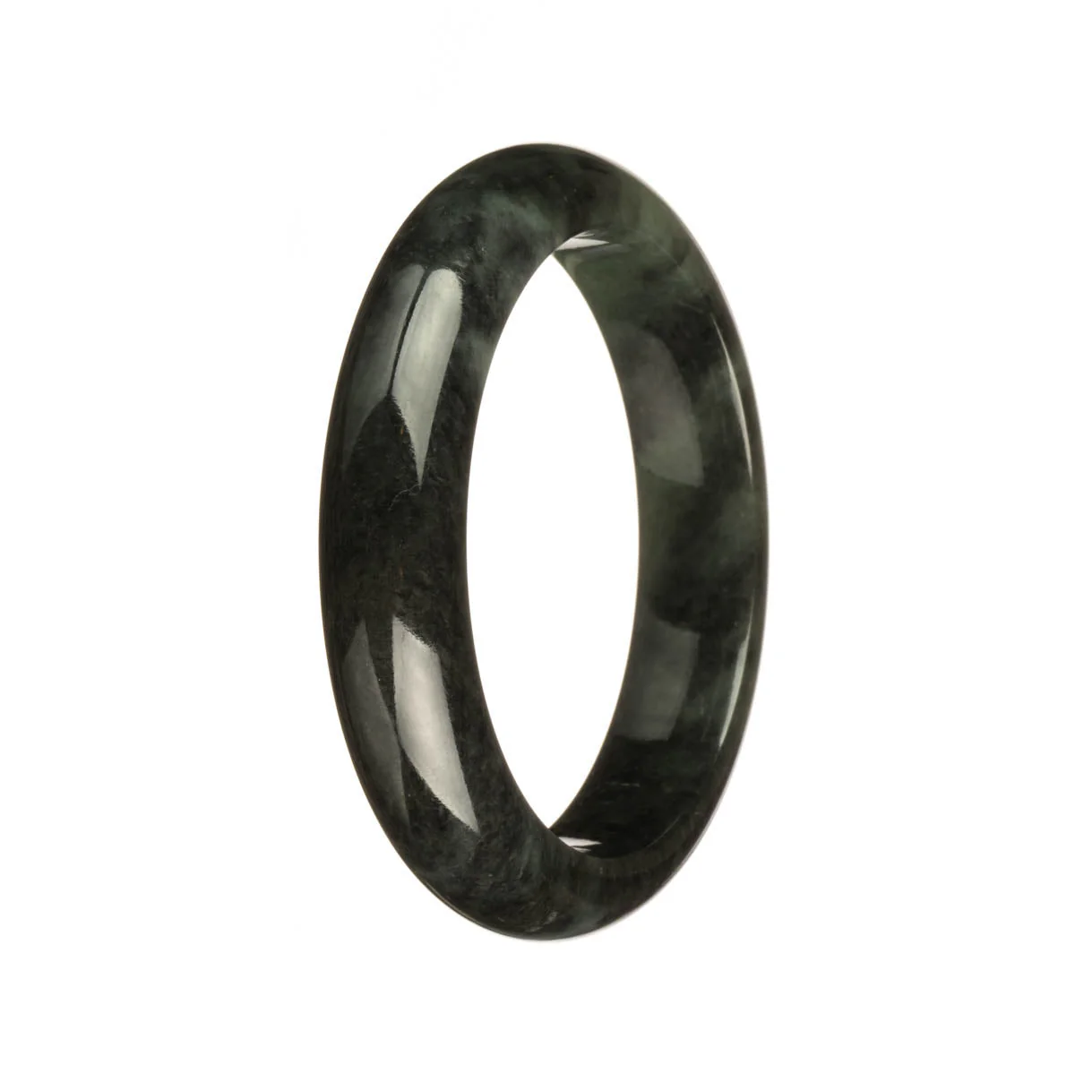 Certified Type A Black Jade Bangle - 55mm Half Moon