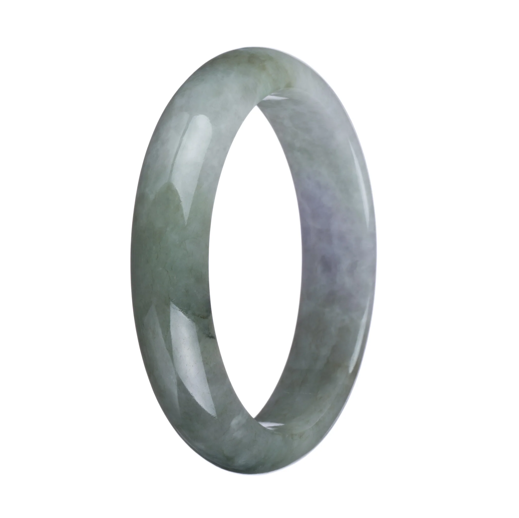 Genuine Type A Green and White with Lavender Patch Jadeite Bracelet - 62mm Half Moon - Image 2