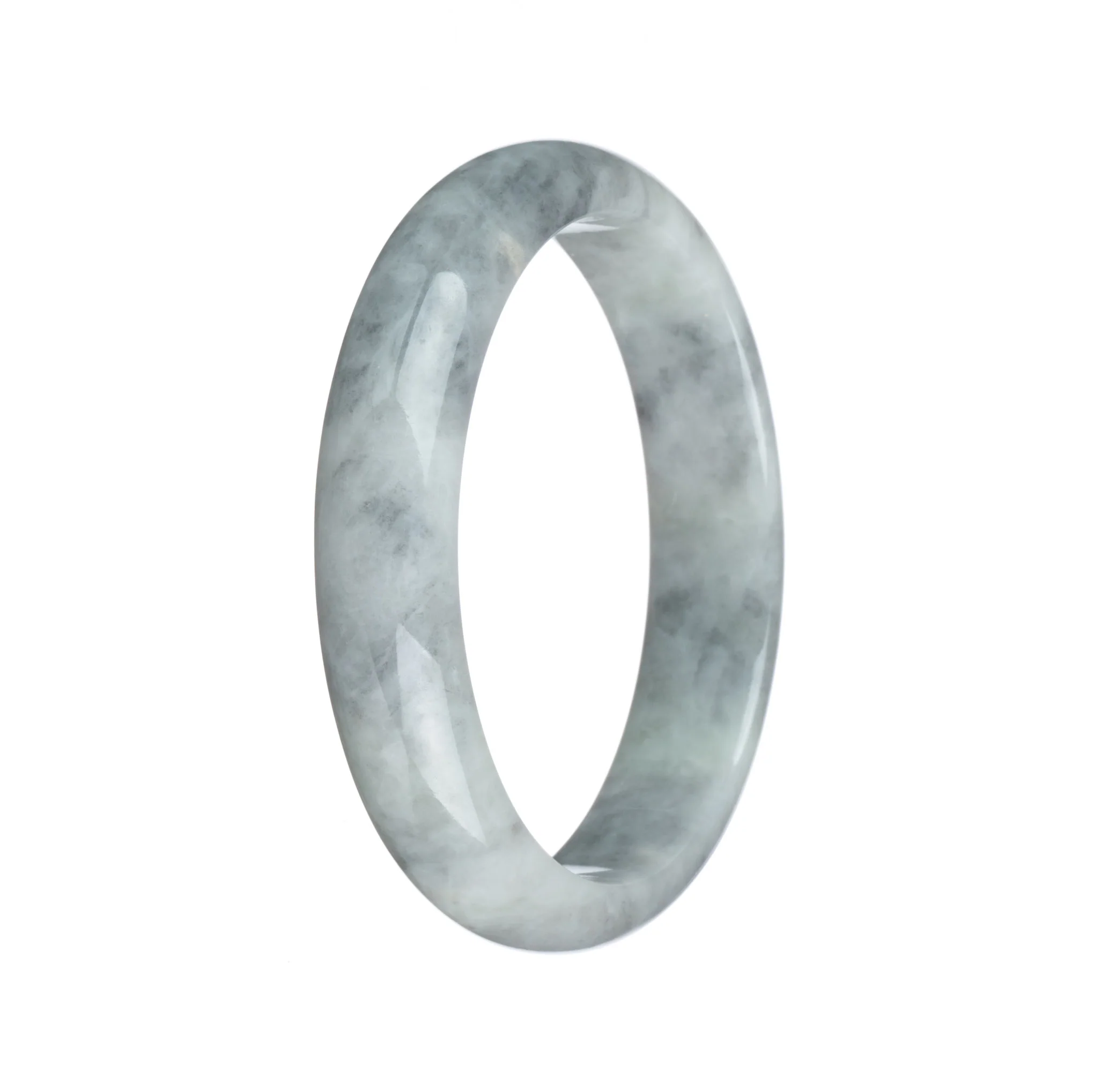 Certified Grade A Grey and White Jade Bracelet - 58mm Half Moon - Image 2