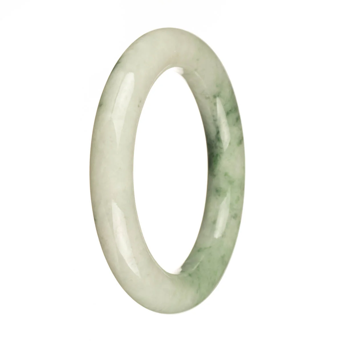 Authentic Natural White with Green Pattern Traditional Jade Bracelet - 57mm Round - Image 2