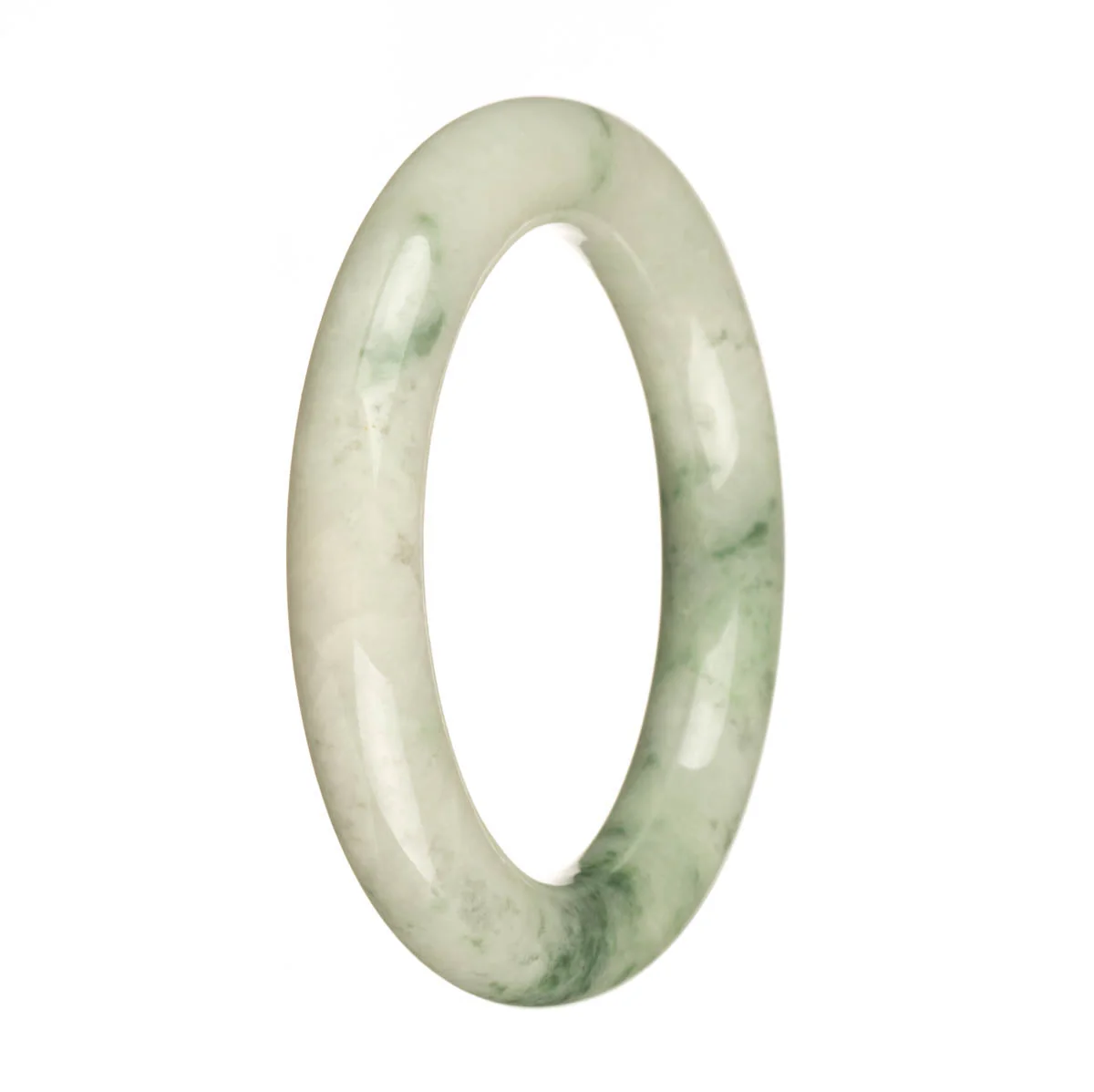 Authentic Natural White with Green Pattern Traditional Jade Bracelet - 57mm Round - Image 3