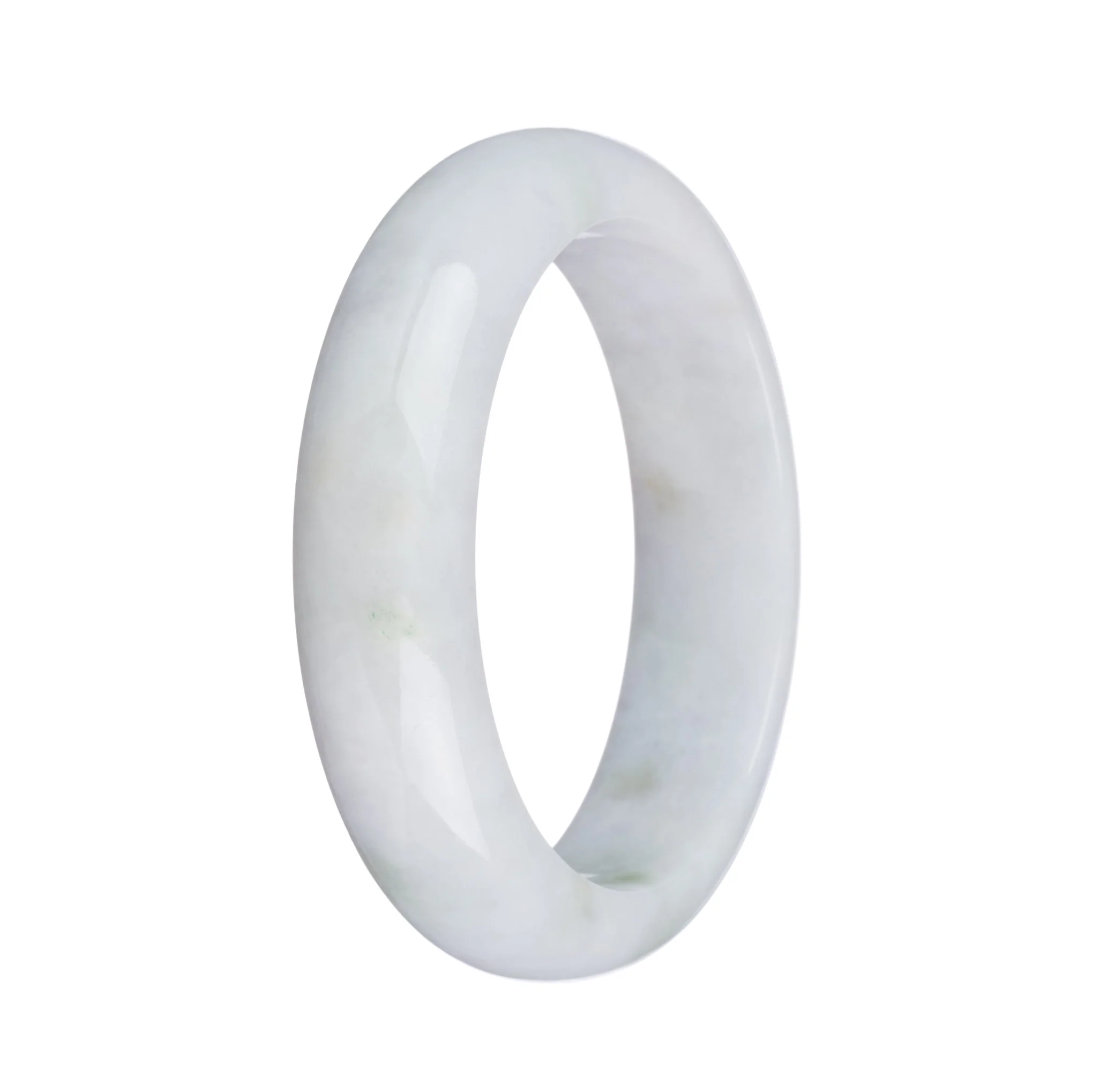 Real Grade A White with Green Pattern Jadeite Bangle - 58mm Half Moon - Image 2