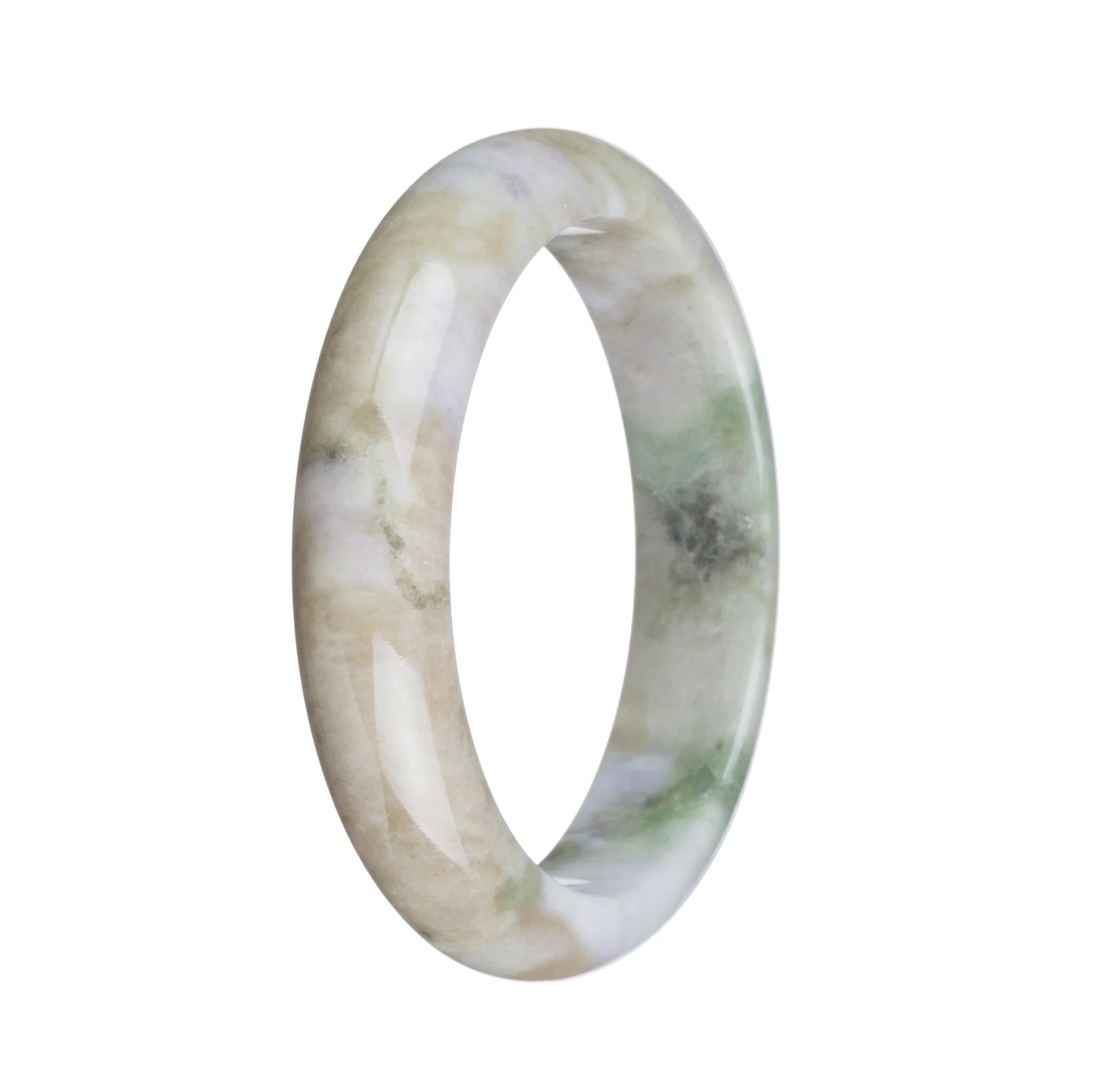 Real Grade A White with Brown and Green Pattern Jadeite Jade Bracelet - 58mm Half Moon - Image 3