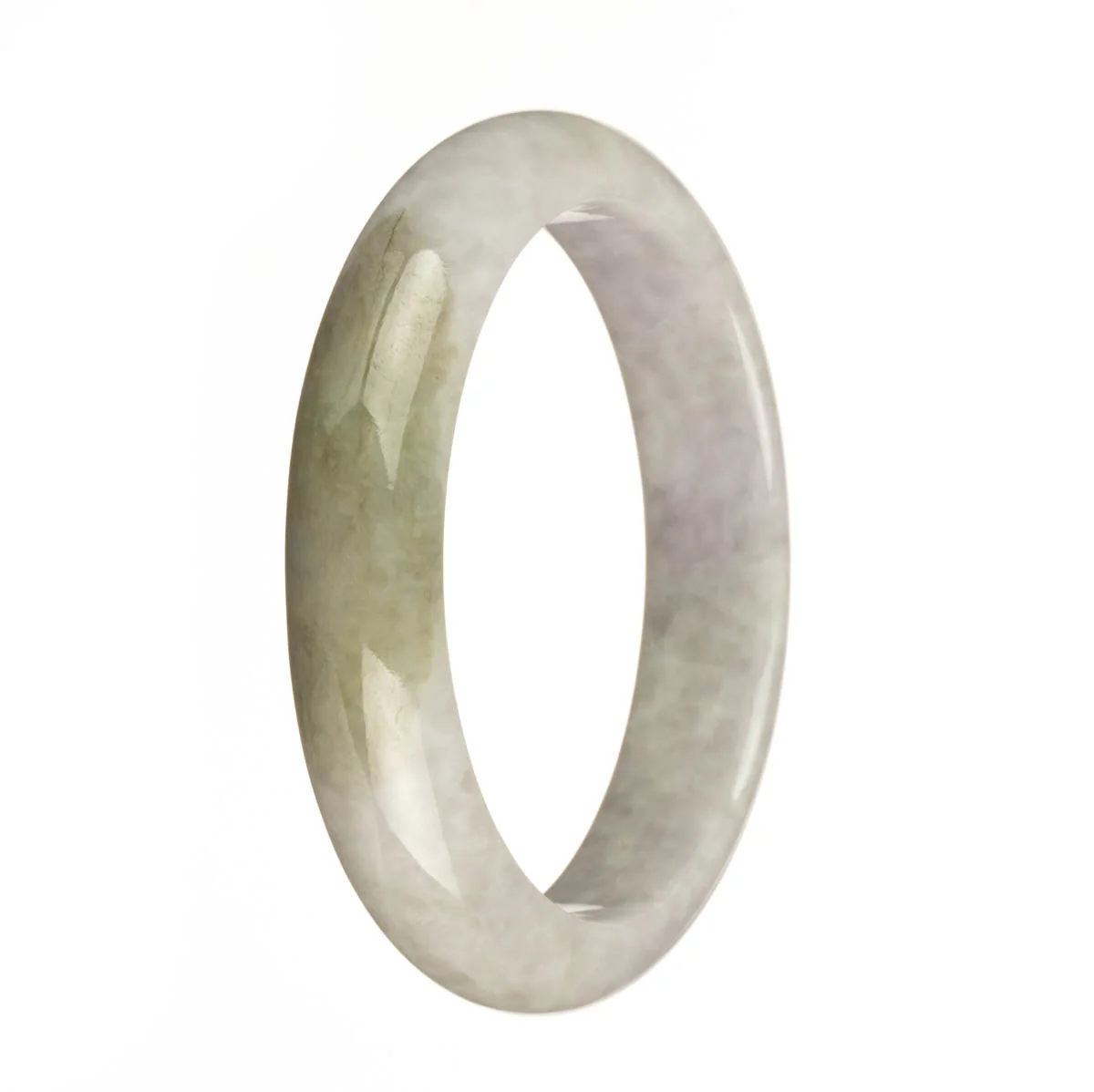 Certified Natural Lavender and Olive Green Jade Bracelet - 62mm Half Moon