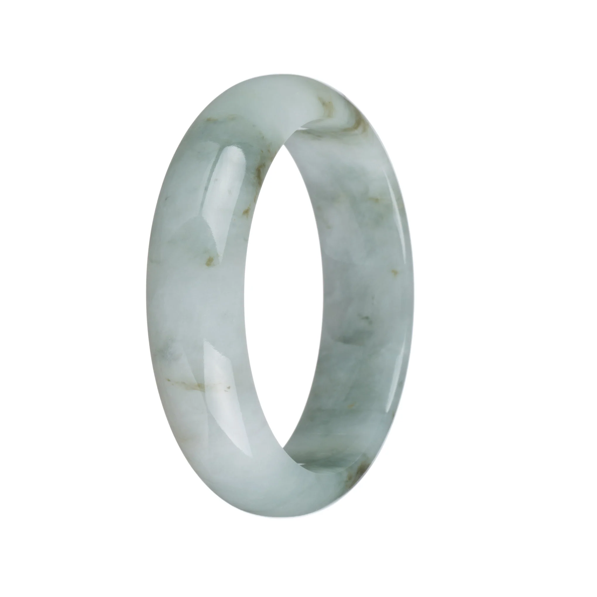 Certified Grade A White with Olive Green Pattern Jadeite Jade Bangle Bracelet - 55mm Half Moon - Image 2
