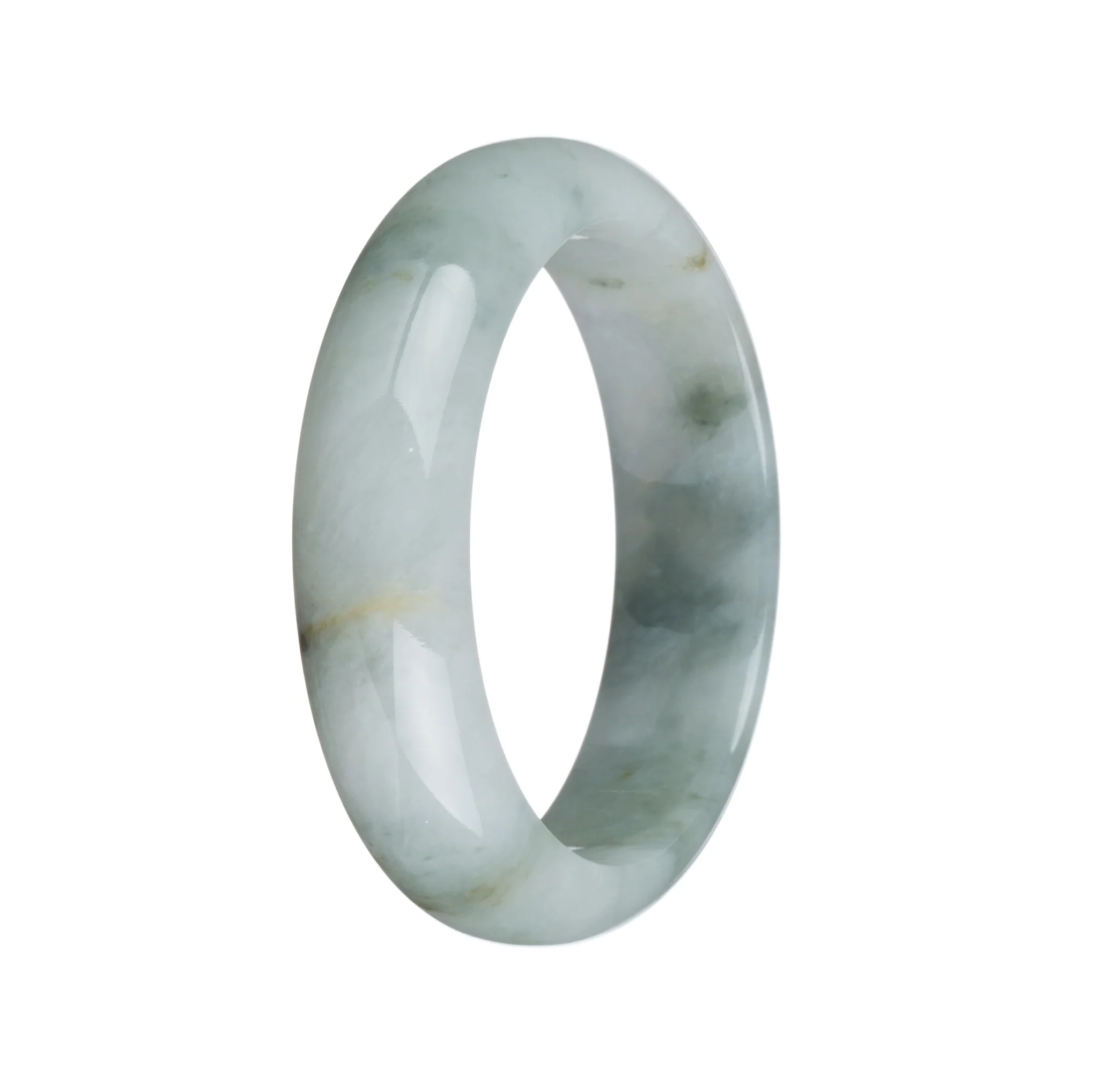 Certified Grade A White with Olive Green Pattern Jadeite Jade Bangle Bracelet - 55mm Half Moon - Image 3