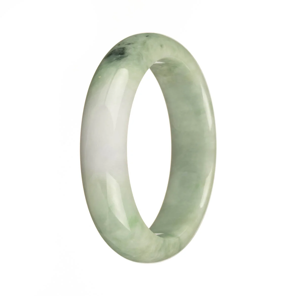Genuine Untreated Green and Lavender with Apple Green Spots Jadeite Jade Bangle - 57mm Half Moon