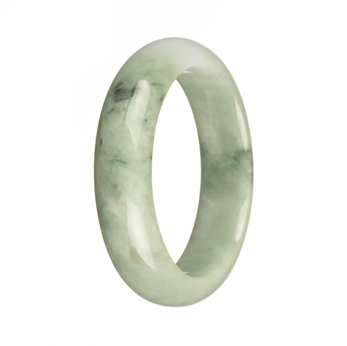 Genuine Untreated Green and Lavender with Apple Green Spots Jadeite Jade Bangle - 57mm Half Moon - Image 2