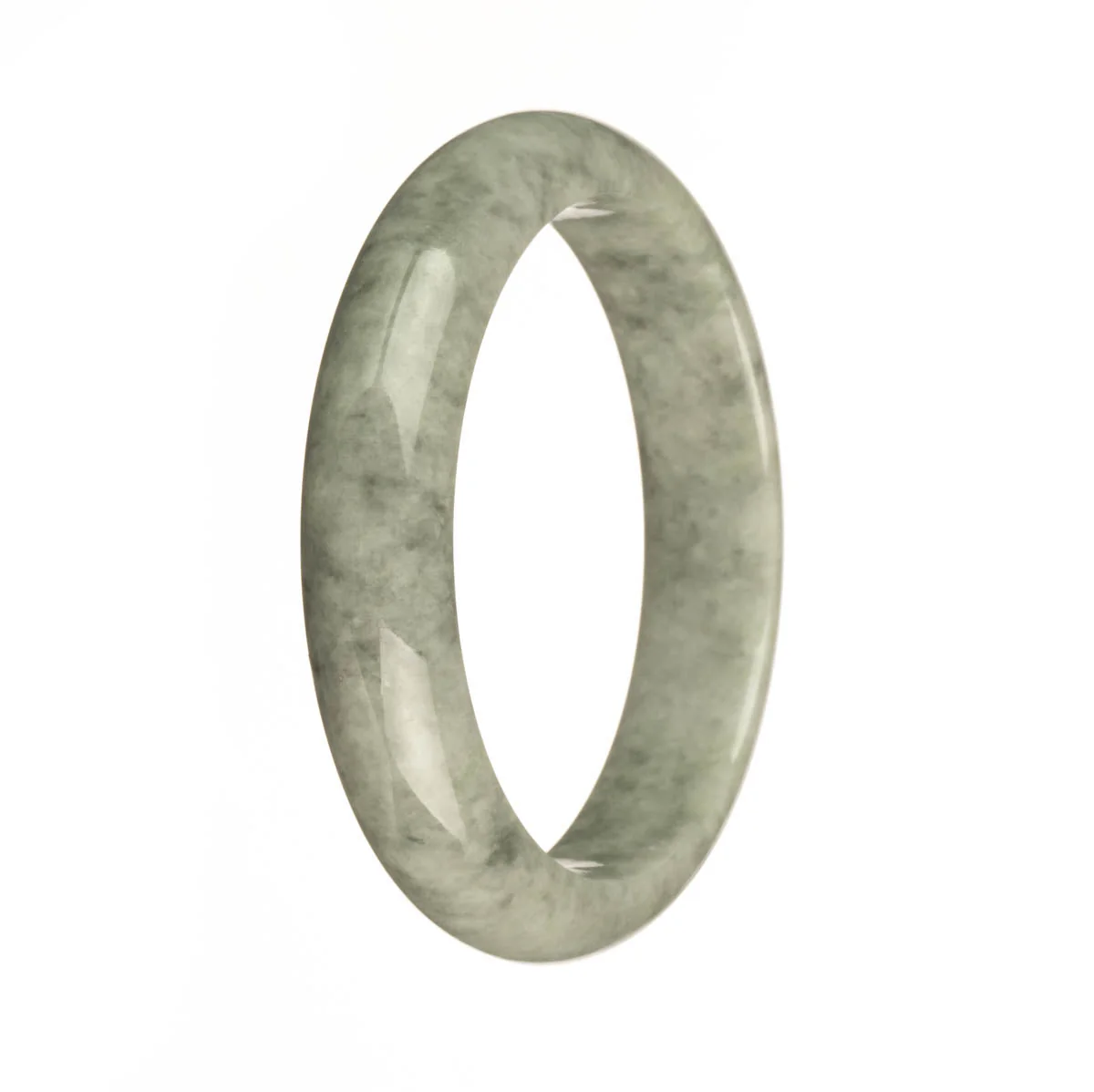 Genuine Untreated Grey Pattern Burmese Jade Bangle Bracelet - 59mm Half Moon