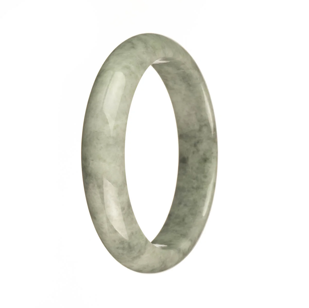 Genuine Untreated Grey Pattern Burmese Jade Bangle Bracelet - 59mm Half Moon - Image 2