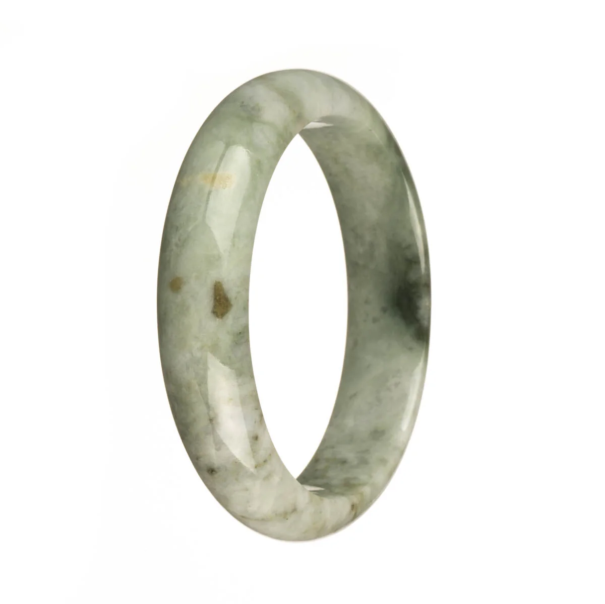 Authentic Natural Grey with Dark Green Patterns and Brown Patches Jadeite Jade Bangle - 59mm Half Moon - Image 2