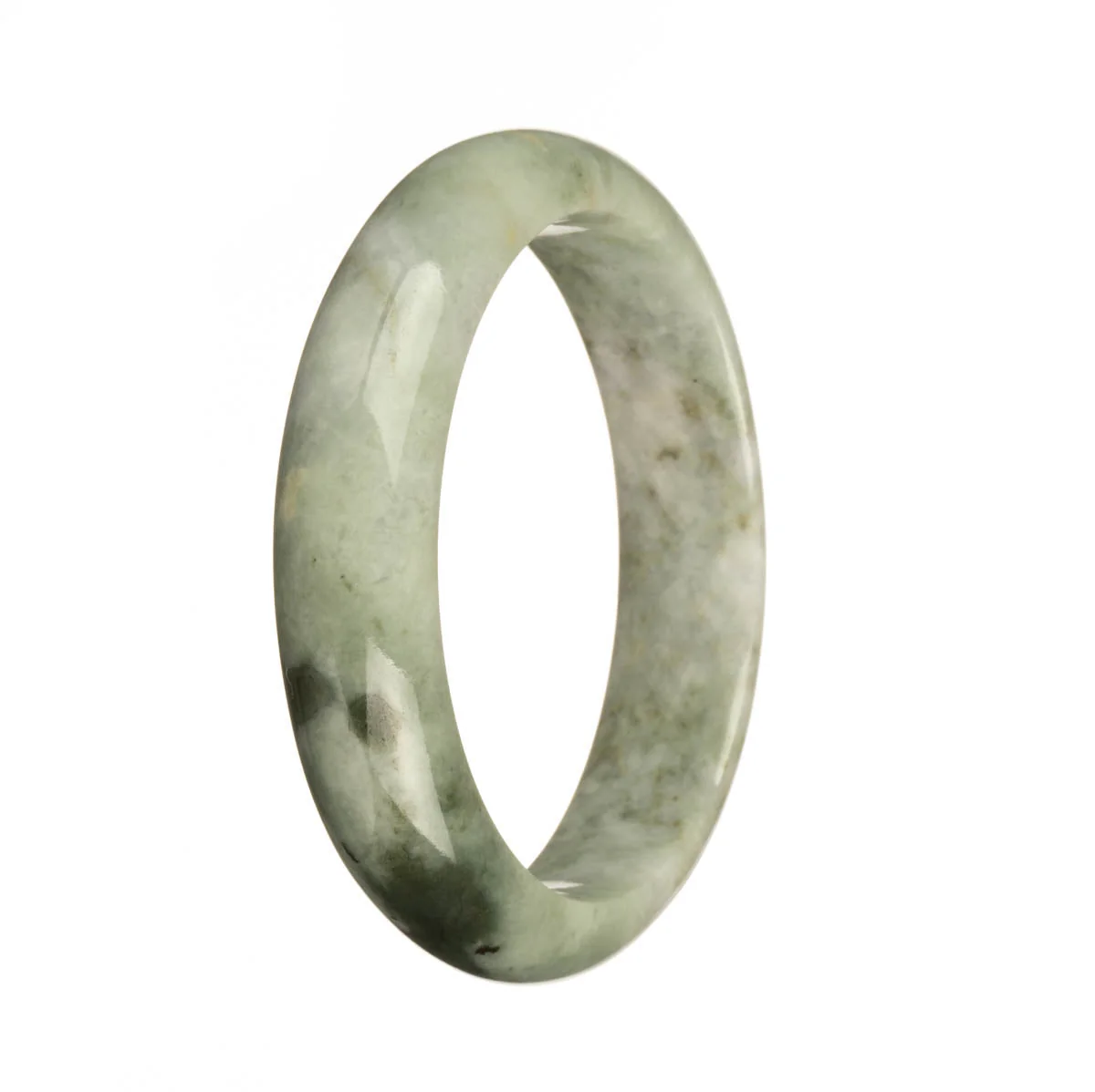 Authentic Natural Grey with Dark Green Patterns and Brown Patches Jadeite Jade Bangle - 59mm Half Moon - Image 3