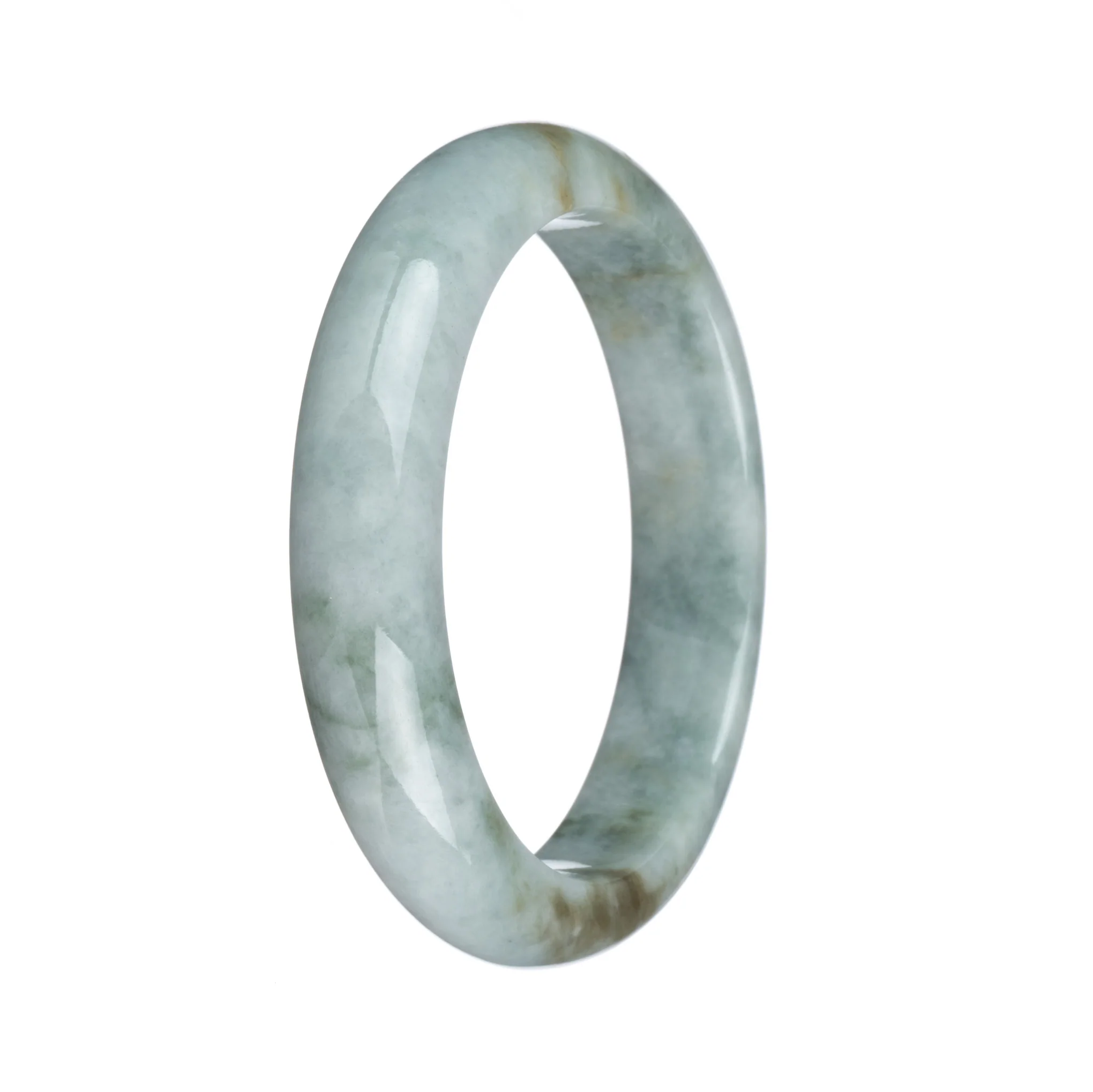 Genuine Natural Pale Green with Dark Green and Brown Patch Burma Jade Bangle Bracelet - 58mm Half Moon - Image 2