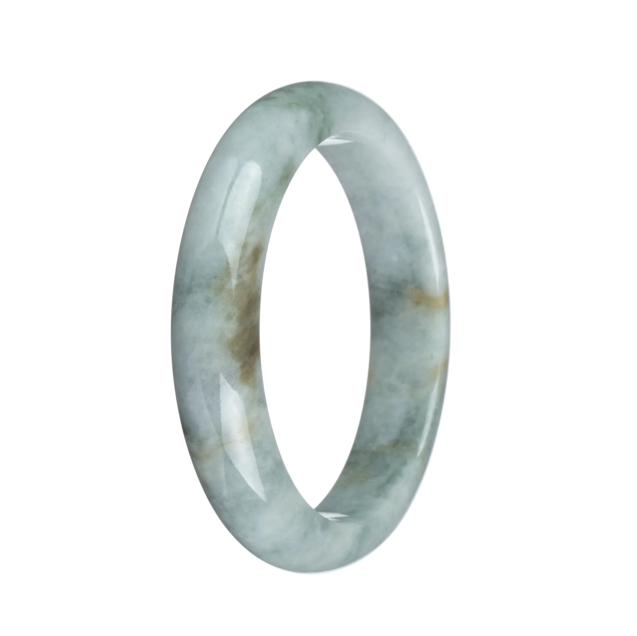 Genuine Natural Pale Green with Dark Green and Brown Patch Burma Jade Bangle Bracelet - 58mm Half Moon - Image 3