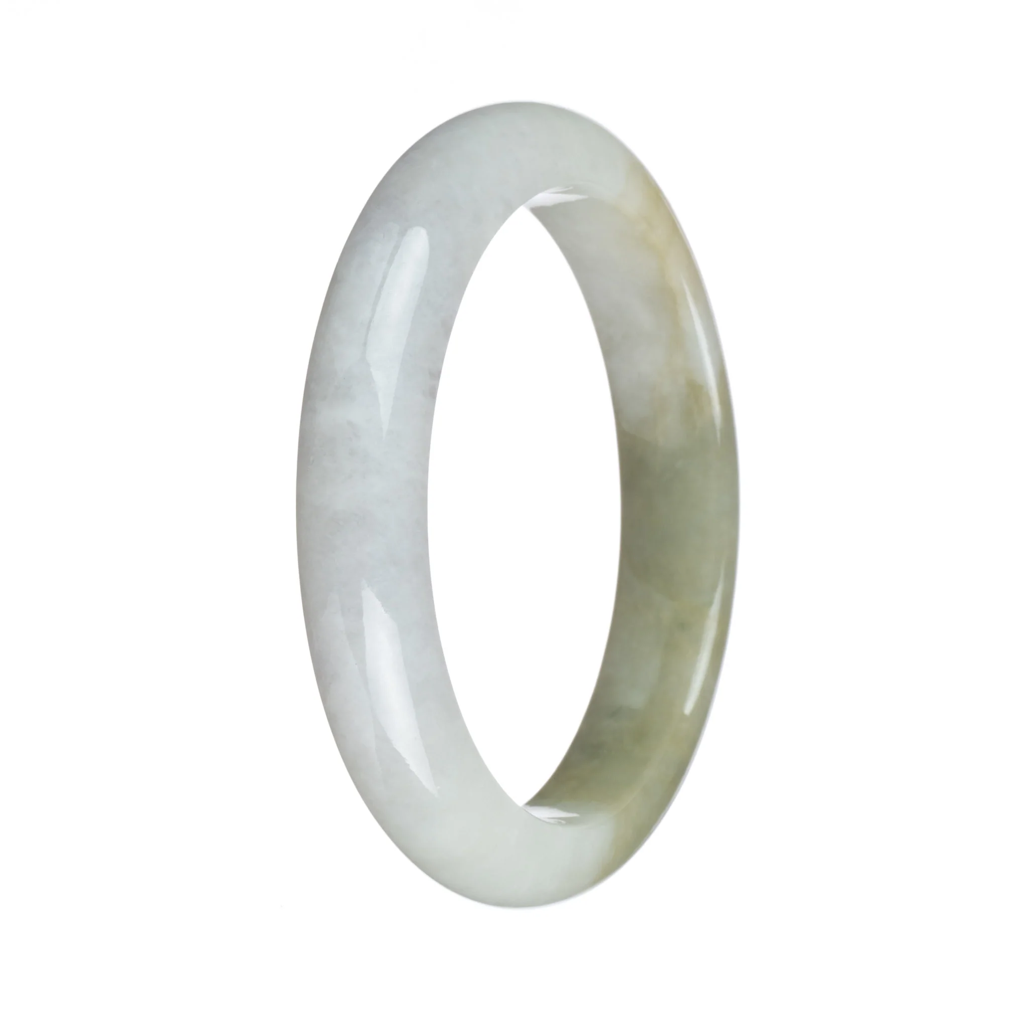 Certified Grade A White and Olive Green with Yellow Patch Burmese Jade Bangle - 59mm Half Moon - Image 2