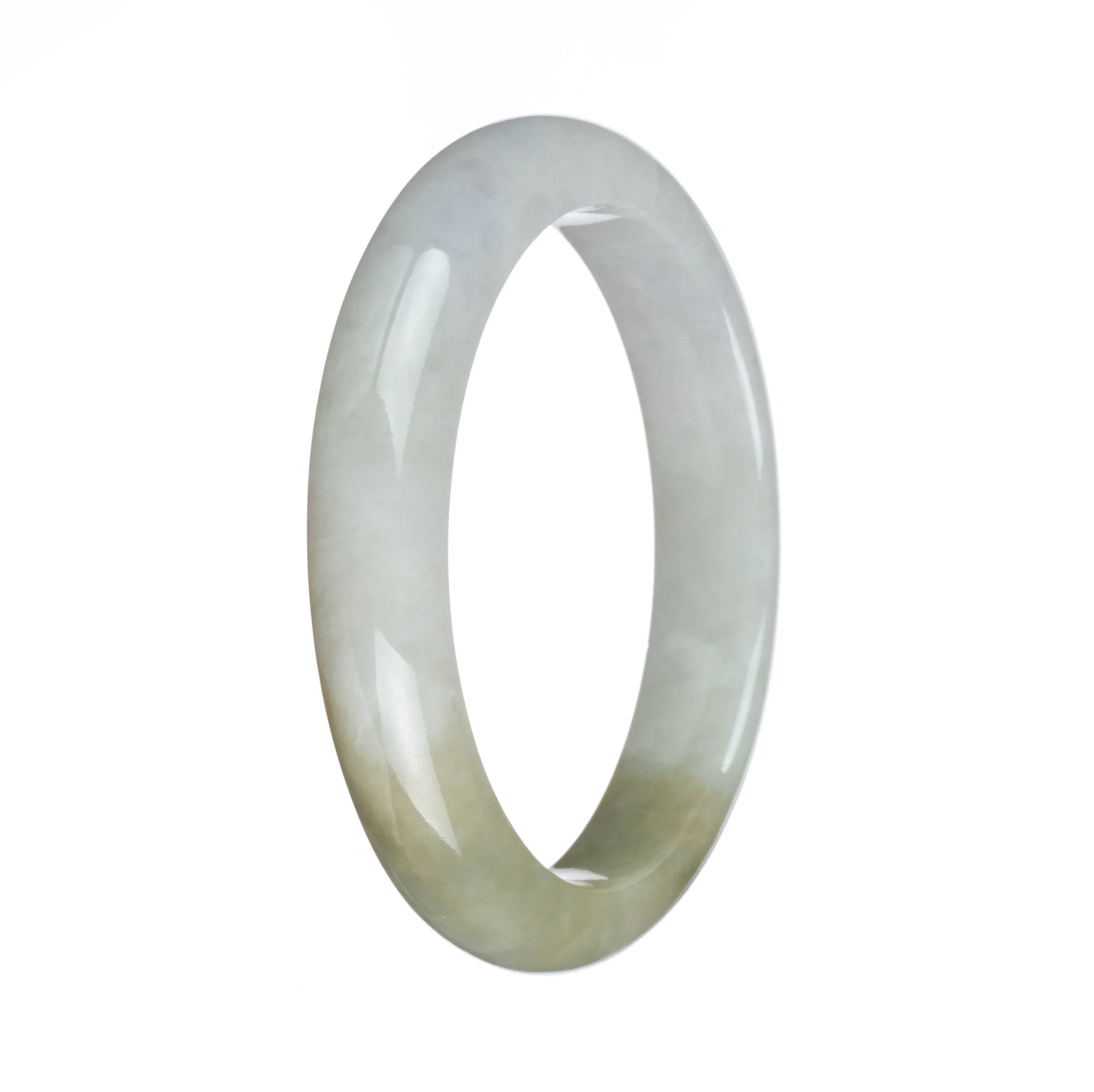 Certified Grade A White and Olive Green with Yellow Patch Burmese Jade Bangle - 59mm Half Moon - Image 3