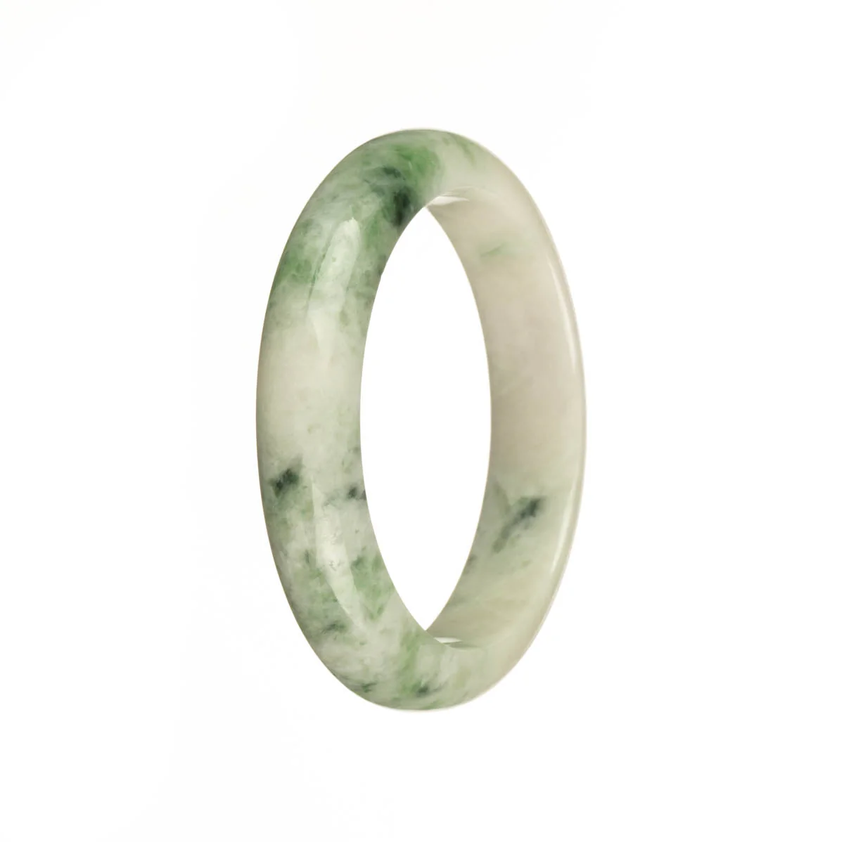 Genuine Grade A White with Green and Apple Green Patterns Jadeite Bangle - 51mm Half Moon