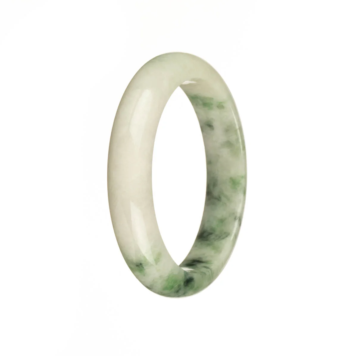 Genuine Grade A White with Green and Apple Green Patterns Jadeite Bangle - 51mm Half Moon - Image 2