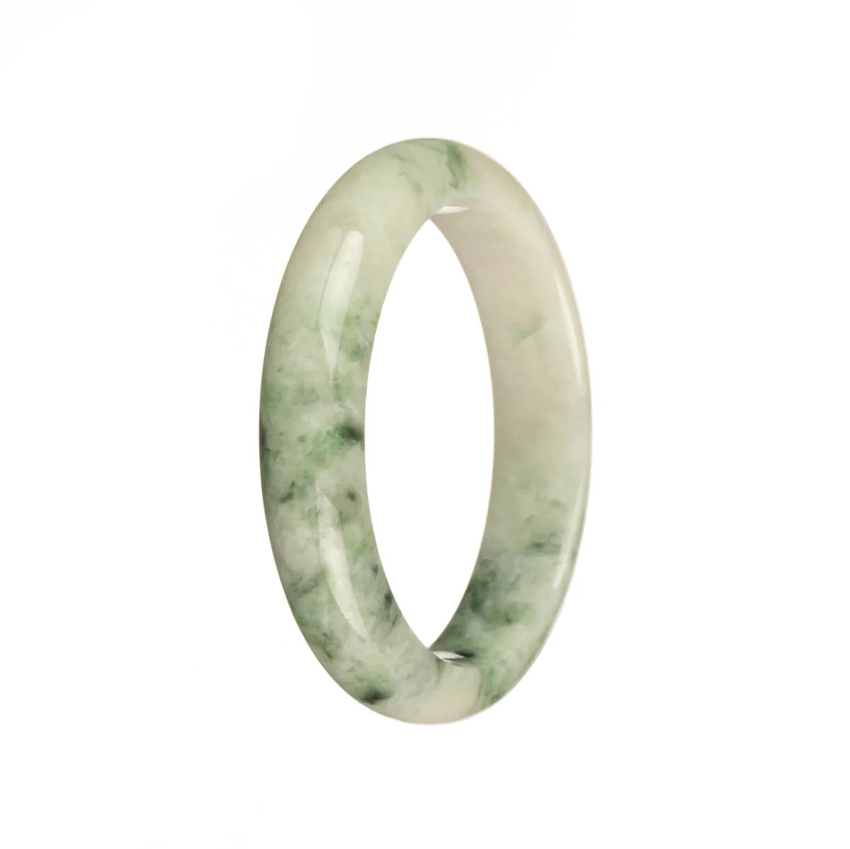 Genuine Grade A White with Green and Apple Green Patterns Jadeite Bangle - 51mm Half Moon - Image 3