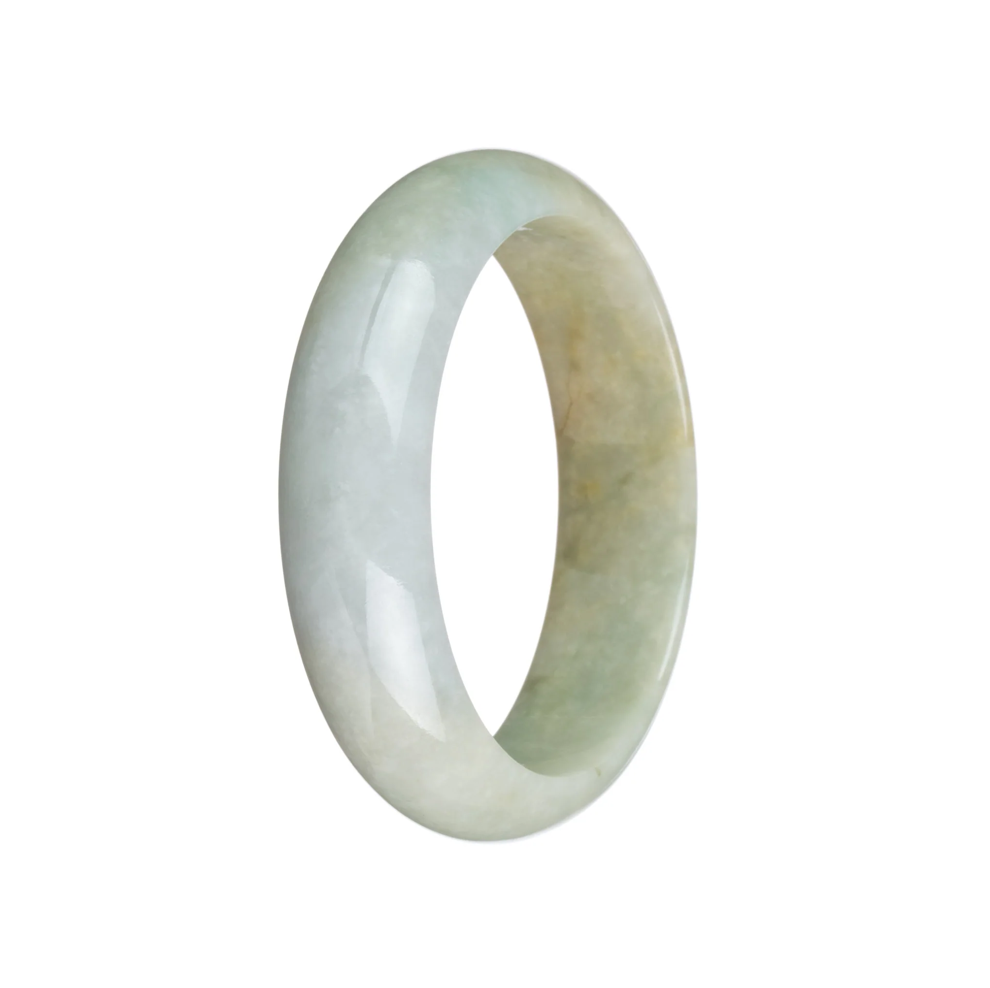 Genuine Grade A Brown, Pale Green and White Traditional Jade Bracelet - 53mm Half Moon - Image 2