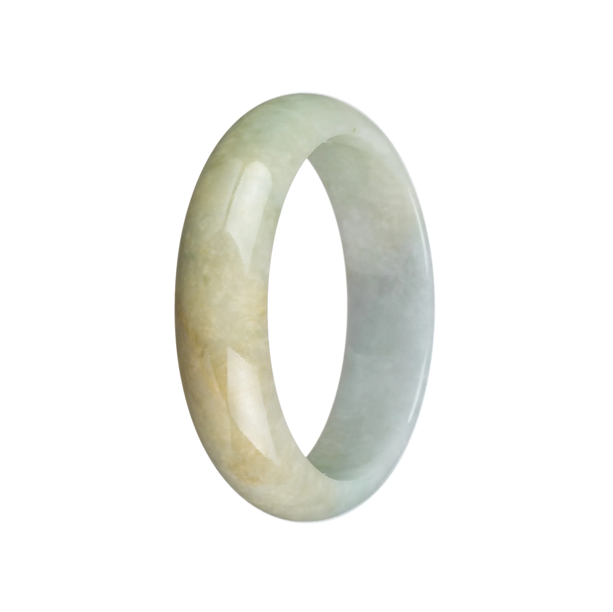 Genuine Grade A Brown, Pale Green and White Traditional Jade Bracelet - 53mm Half Moon - Image 3
