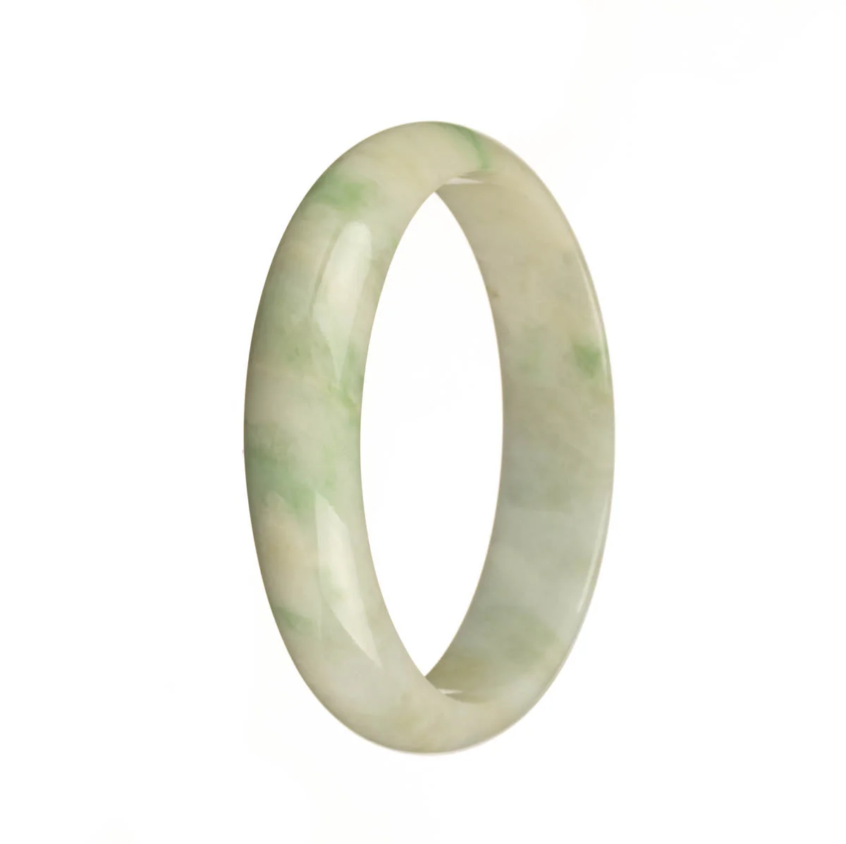 Genuine Natural White with Apple Green Patterns Burmese Jade Bangle - 59mm Half Moon