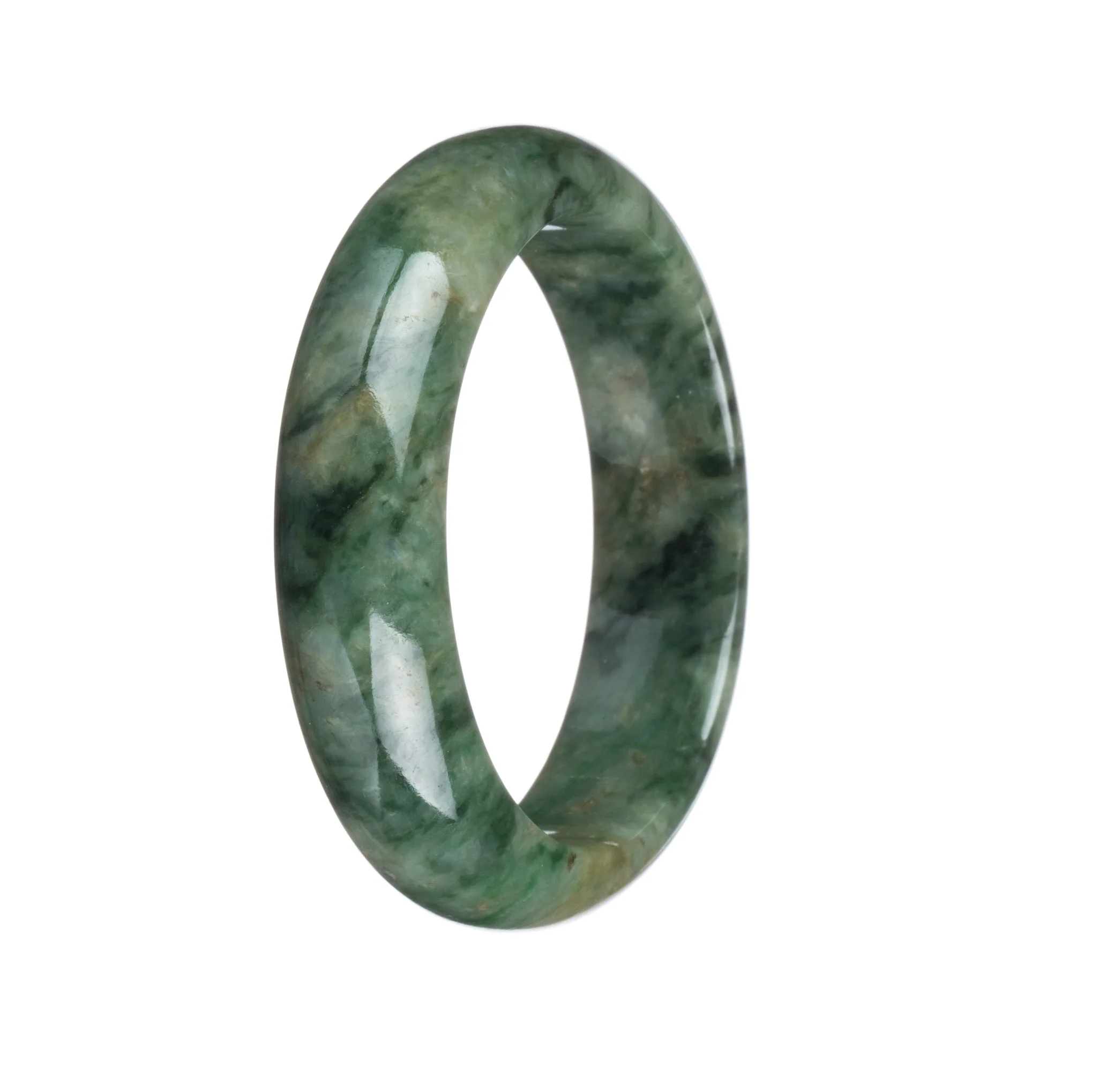 Genuine Type A Green Pattern Jadeite Jade Bangle - 55mm Half Moon