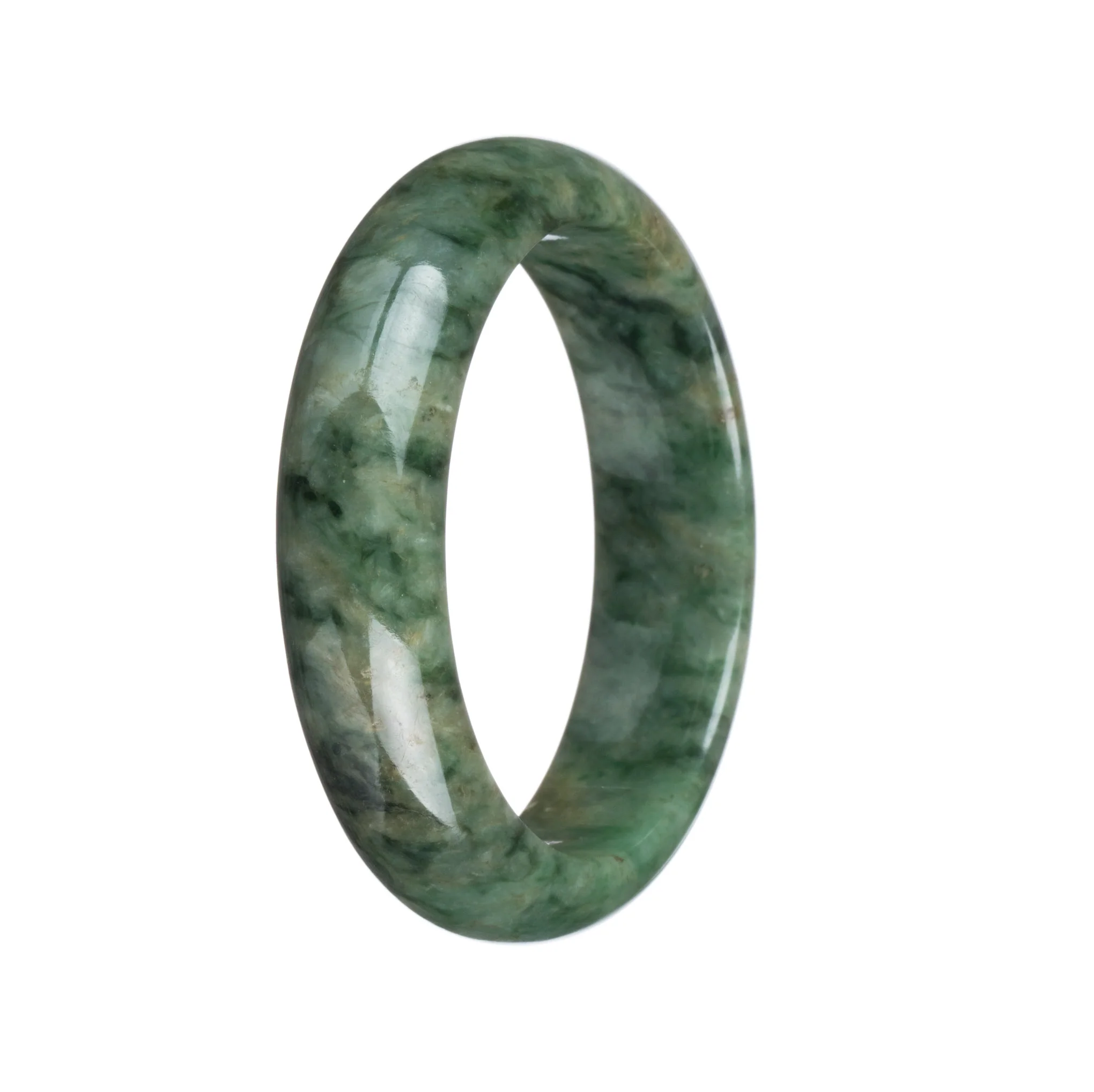 Genuine Type A Green Pattern Jadeite Jade Bangle - 55mm Half Moon - Image 2