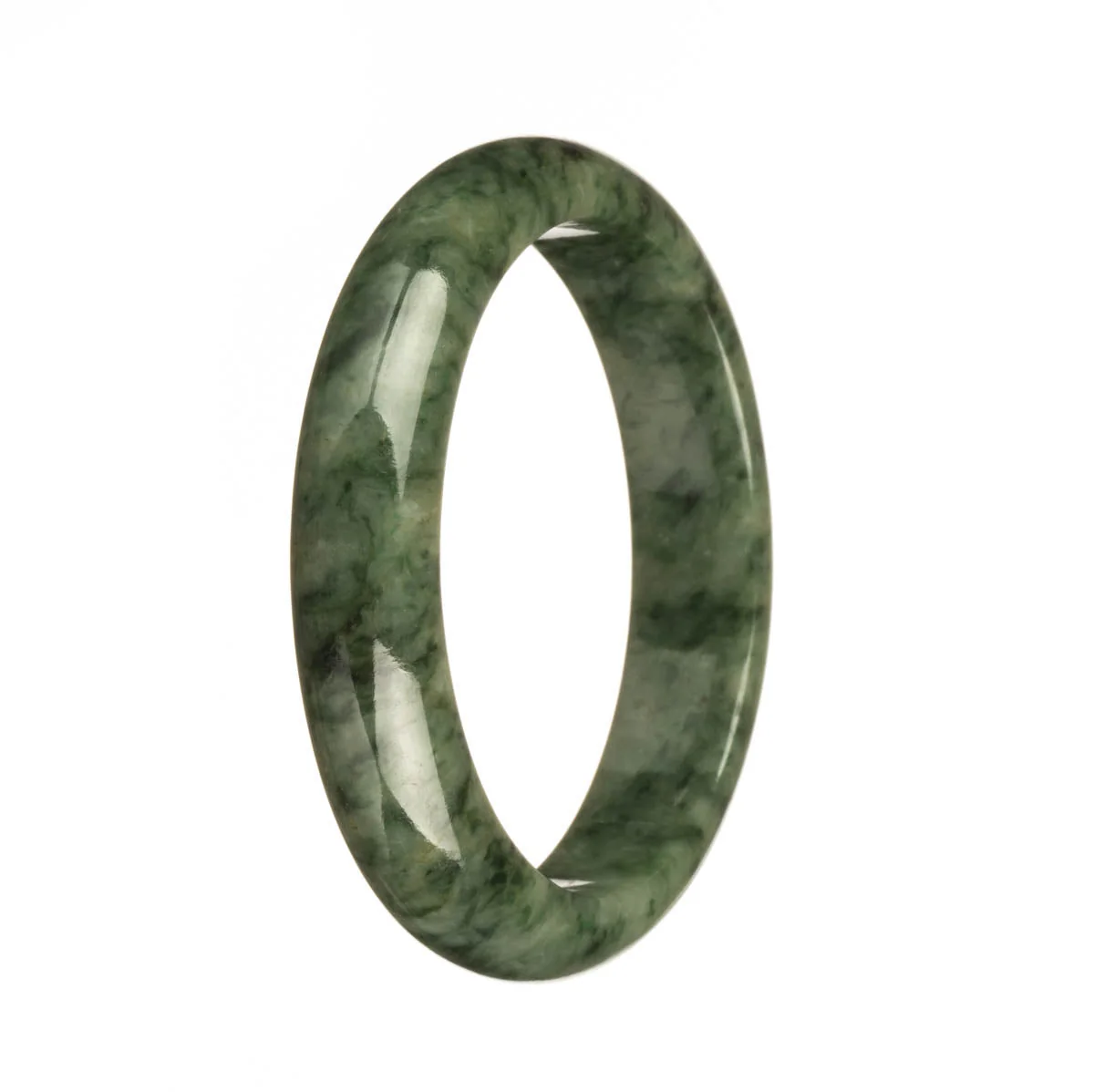 Authentic Type A Green Pattern Jade Bangle - 59mm Half Moon - Image 3